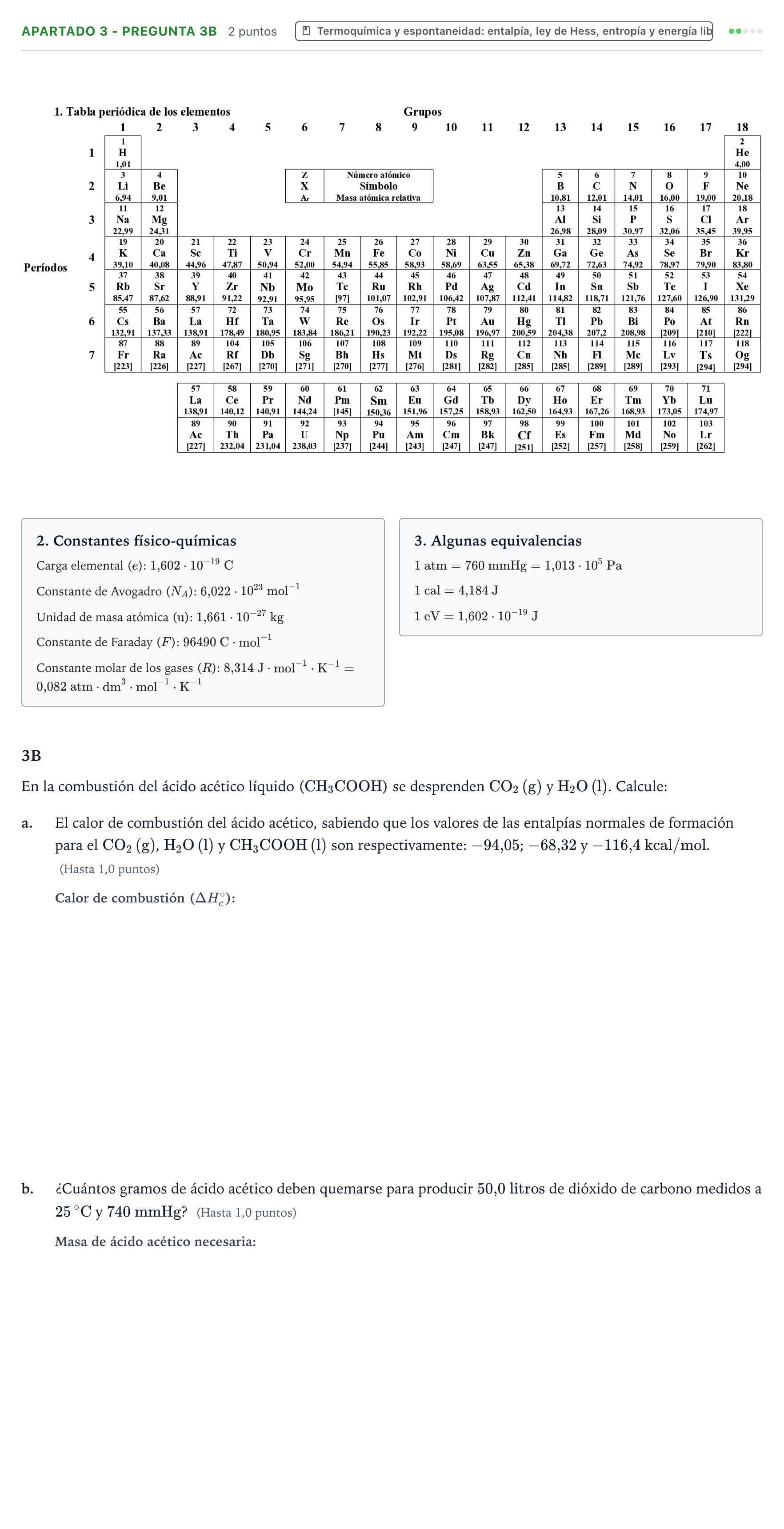 Enunciado: Apartado 3 - Pregunta 3B · Química PAU Castilla y León Extraordinaria 2026