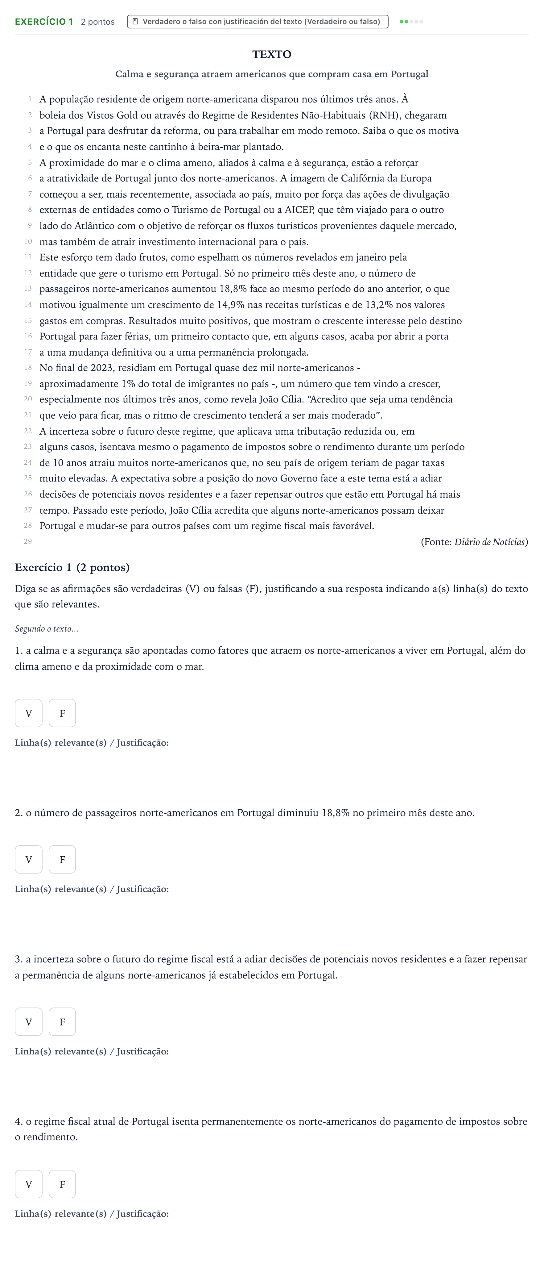 Enunciado: Ejercicio Exercício 1 · Portugués PAU Castilla y León Ordinaria 2026