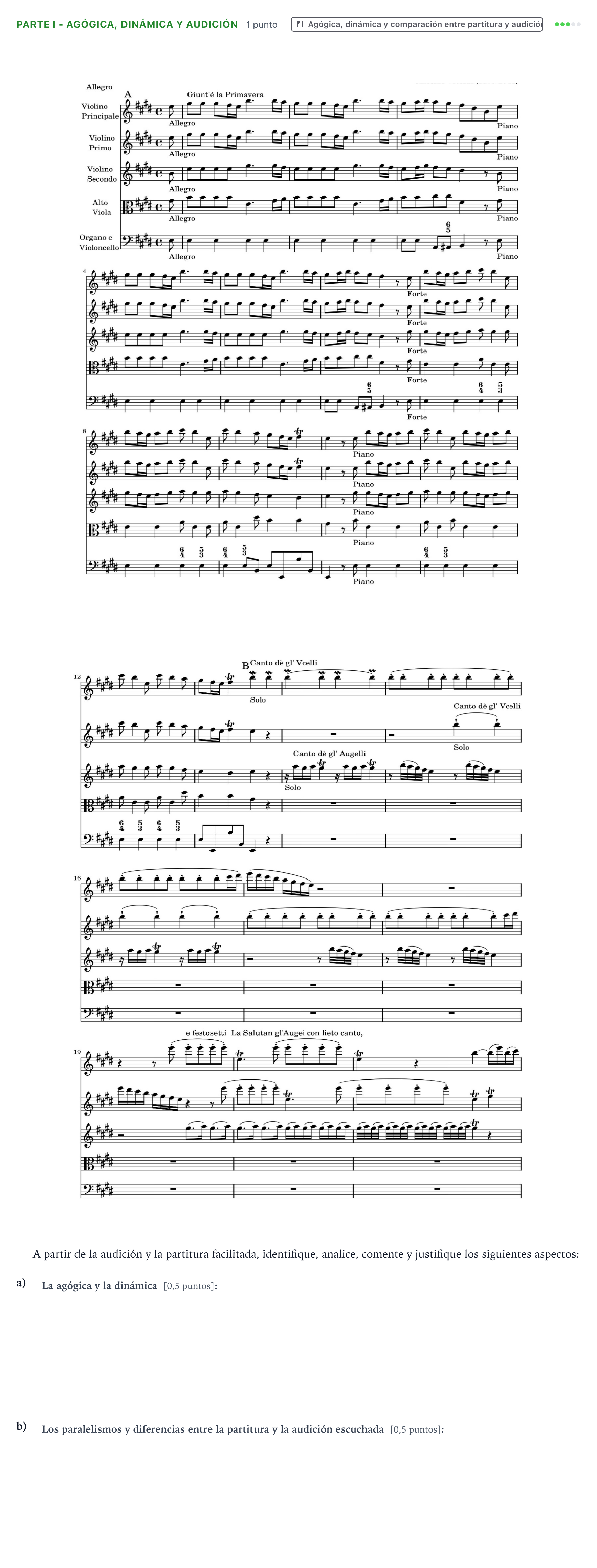 Enunciado: Ejercicio Parte I - Agógica, dinámica y audición · Análisis Musical II PAU Castilla y León Extraordinaria 2026