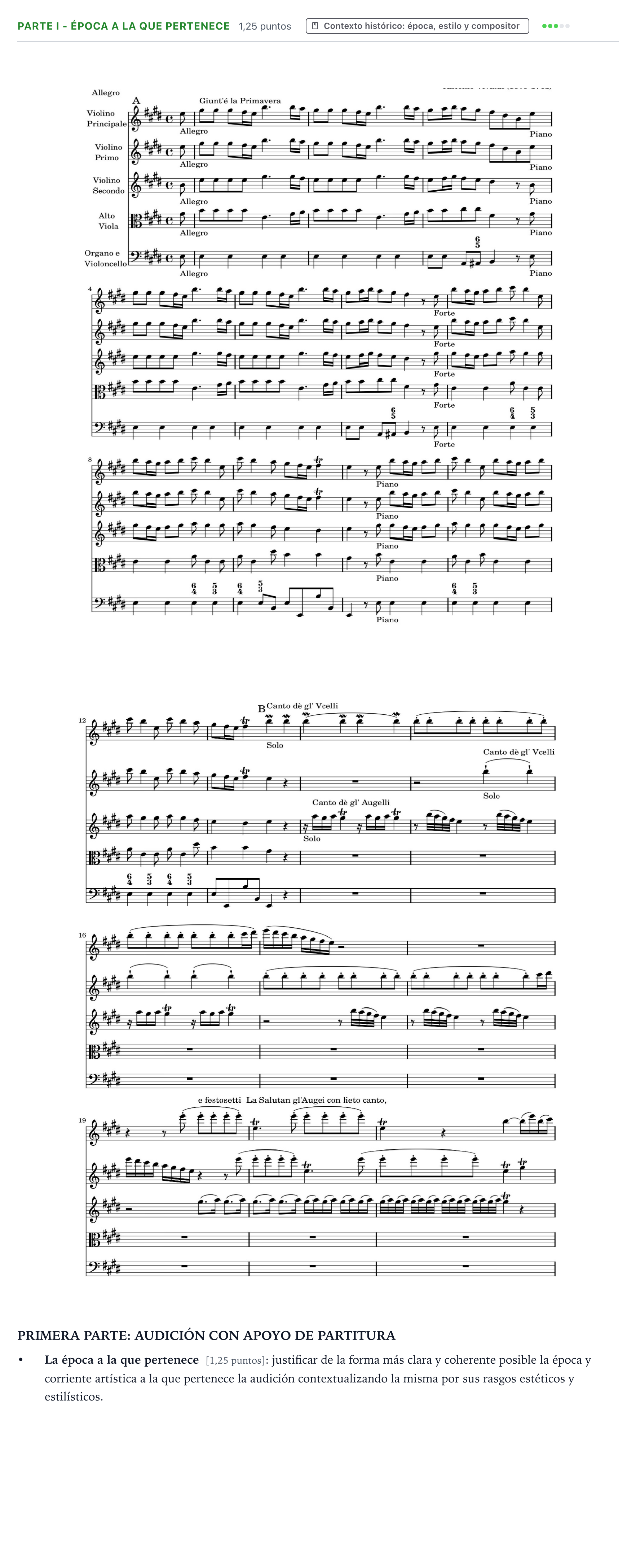 Enunciado: Ejercicio Parte I - Época a la que pertenece · Análisis Musical II PAU Castilla y León Extraordinaria 2026