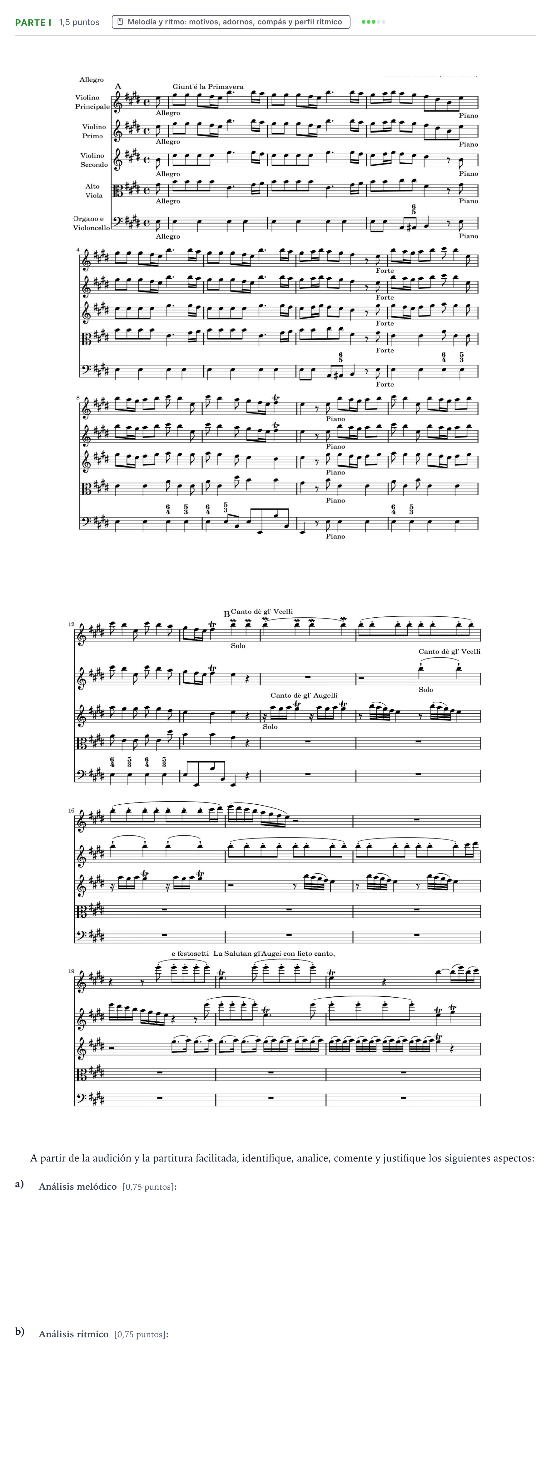 Enunciado: Ejercicio Parte I - Melodía y ritmo · Análisis Musical II PAU Castilla y León Extraordinaria 2026