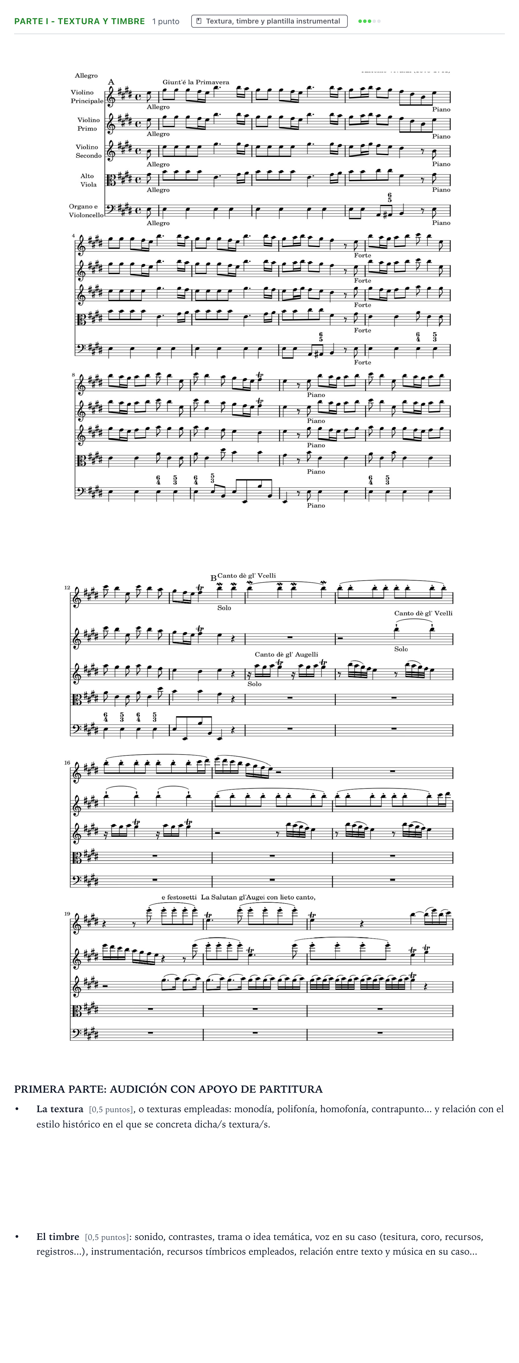 Enunciado: Ejercicio Parte I - Textura y timbre · Análisis Musical II PAU Castilla y León Extraordinaria 2026