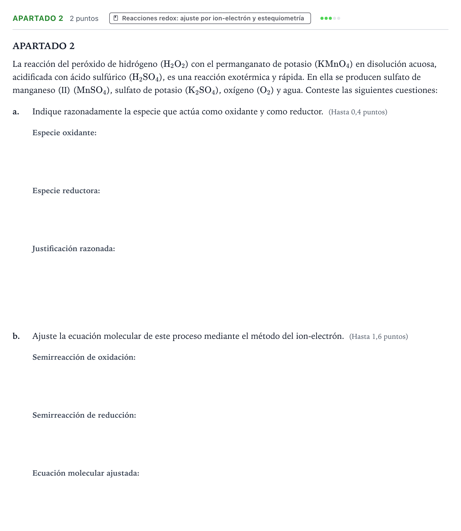 Enunciado: Apartado 2 · Química PAU Castilla y León Ordinaria 2026