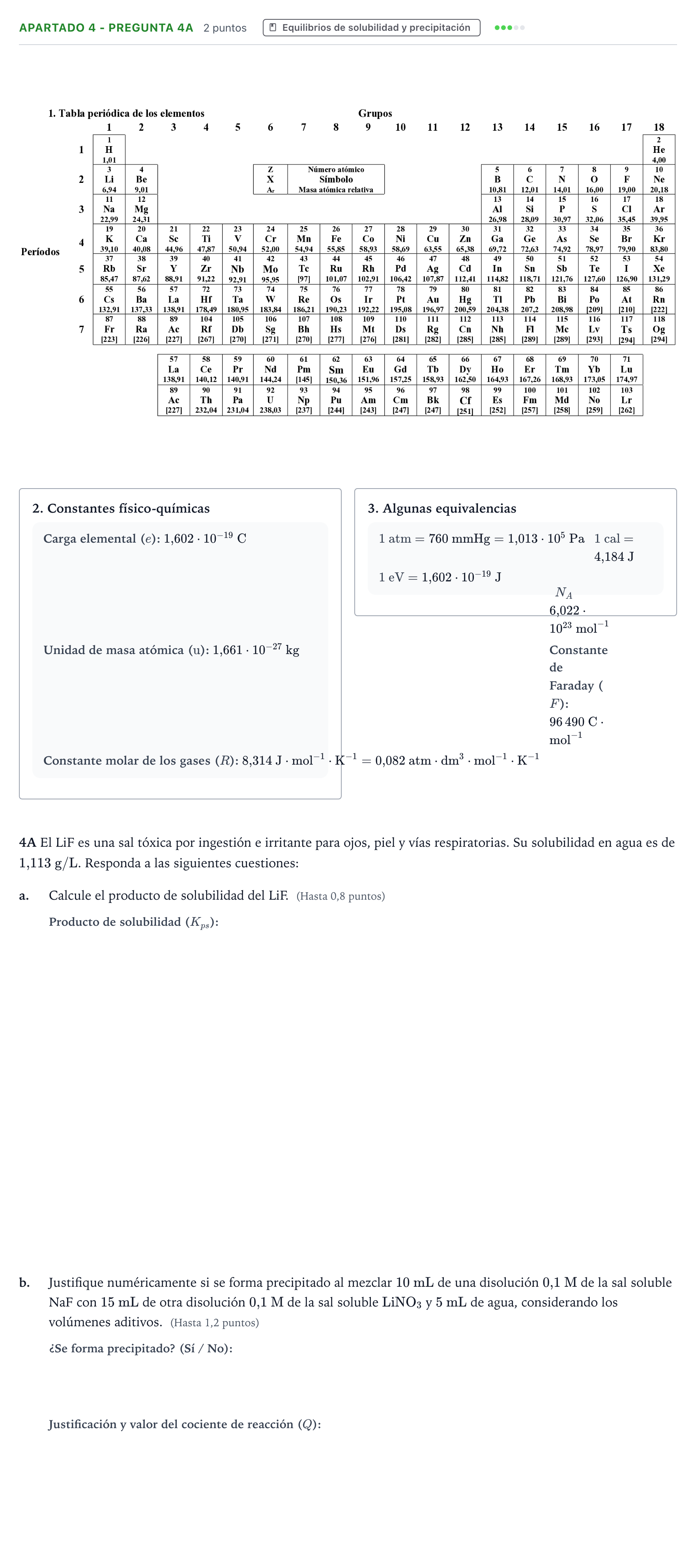 Enunciado: Apartado 4 - Pregunta 4A · Química PAU Castilla y León Ordinaria 2026