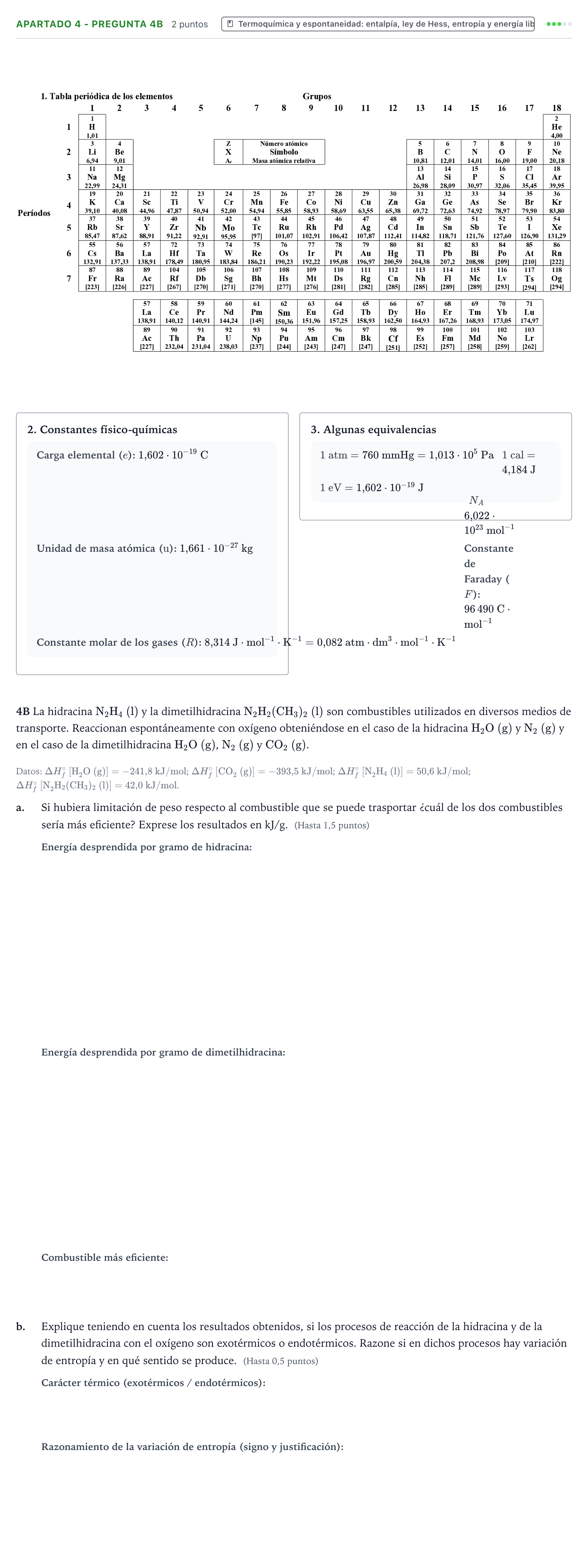 Enunciado: Apartado 4 - Pregunta 4B · Química PAU Castilla y León Ordinaria 2026