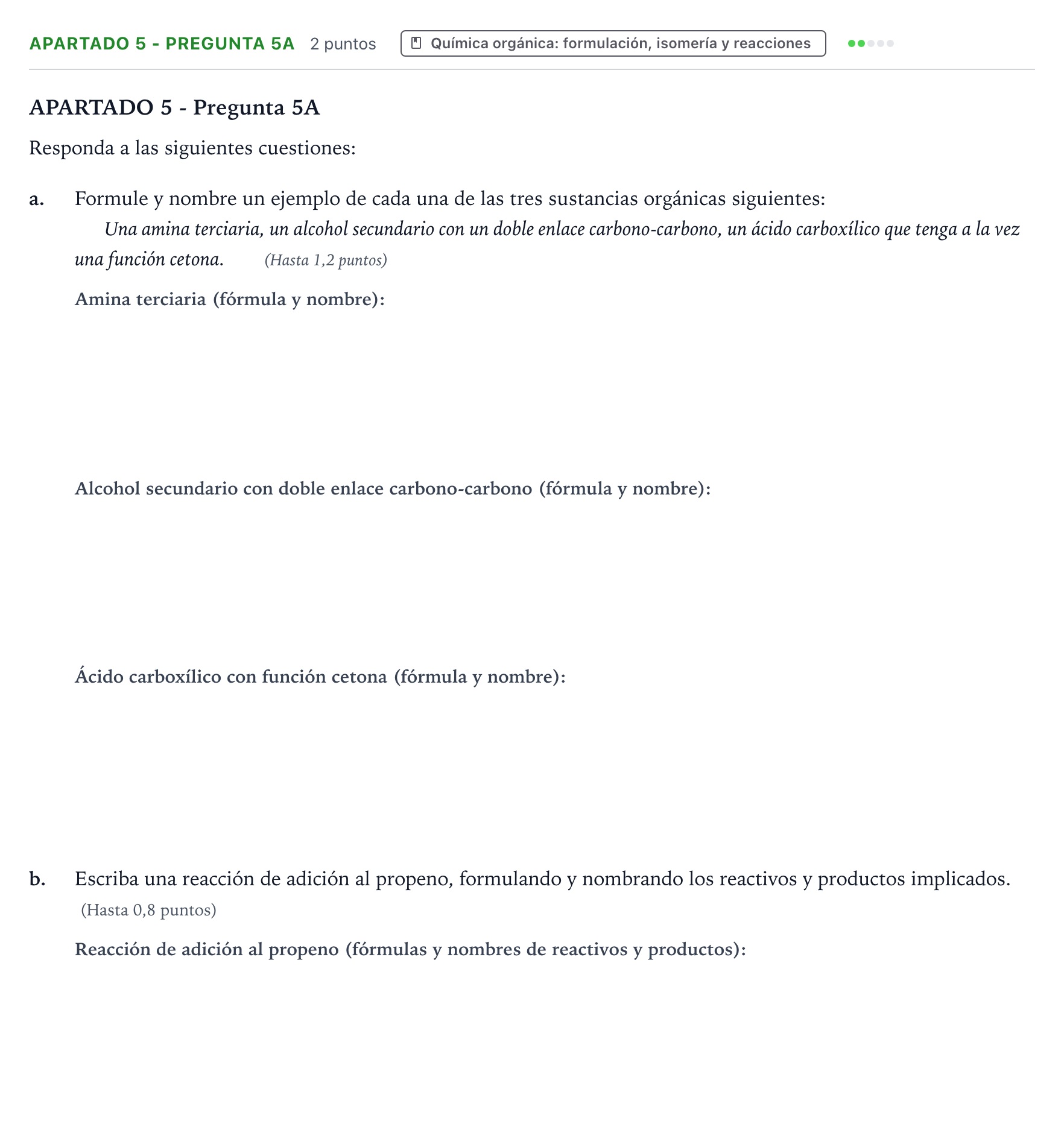 Enunciado: Apartado 5 - Pregunta 5A · Química PAU Castilla y León Ordinaria 2026