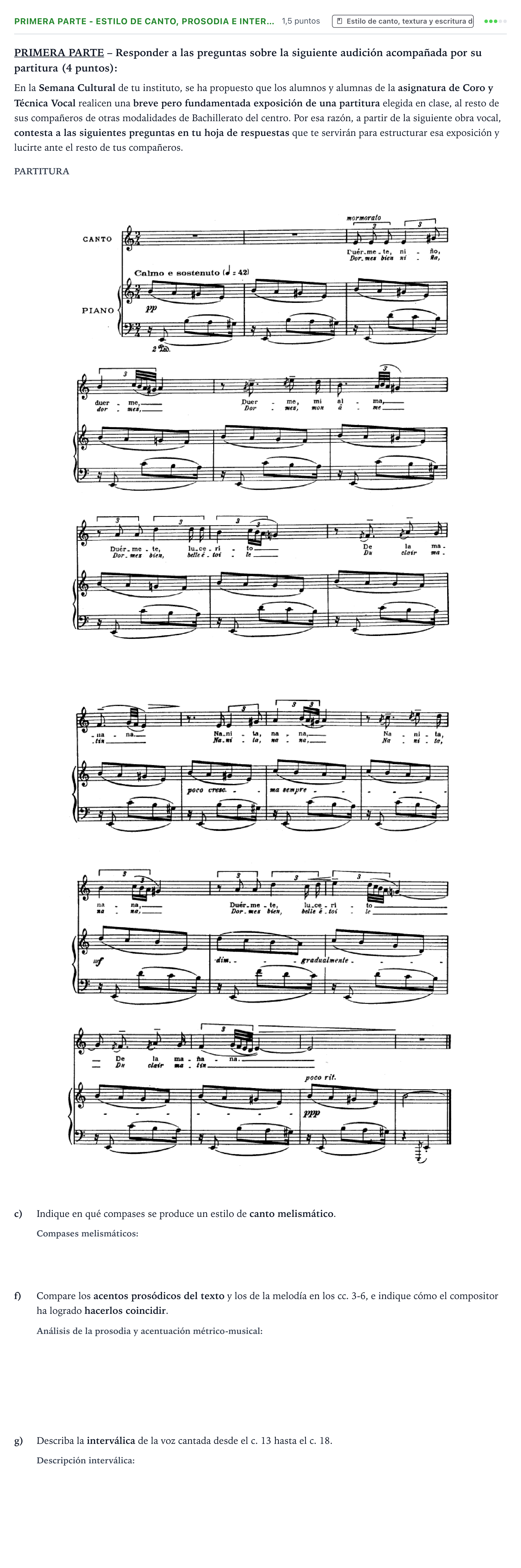 Enunciado: Ejercicio Primera parte - Estilo de canto, prosodia e inter… · Coro y Técnica Vocal PAU Castilla y León Ordinaria 2026