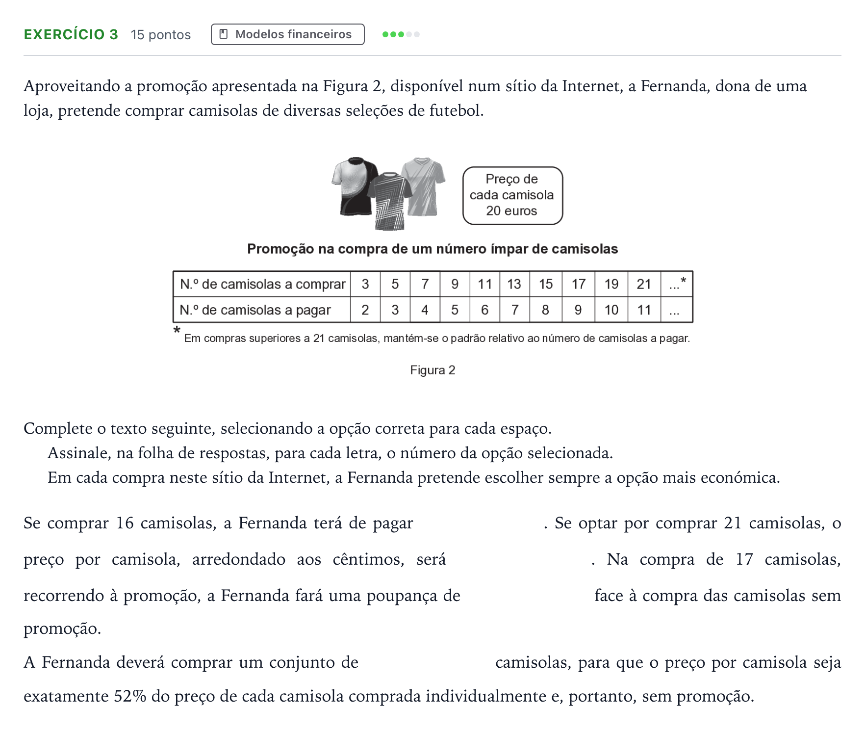 Enunciado: Exercício 3 · Exame Nacional Matemática Aplicada às Ciências Sociais 1.ª fase 2026
