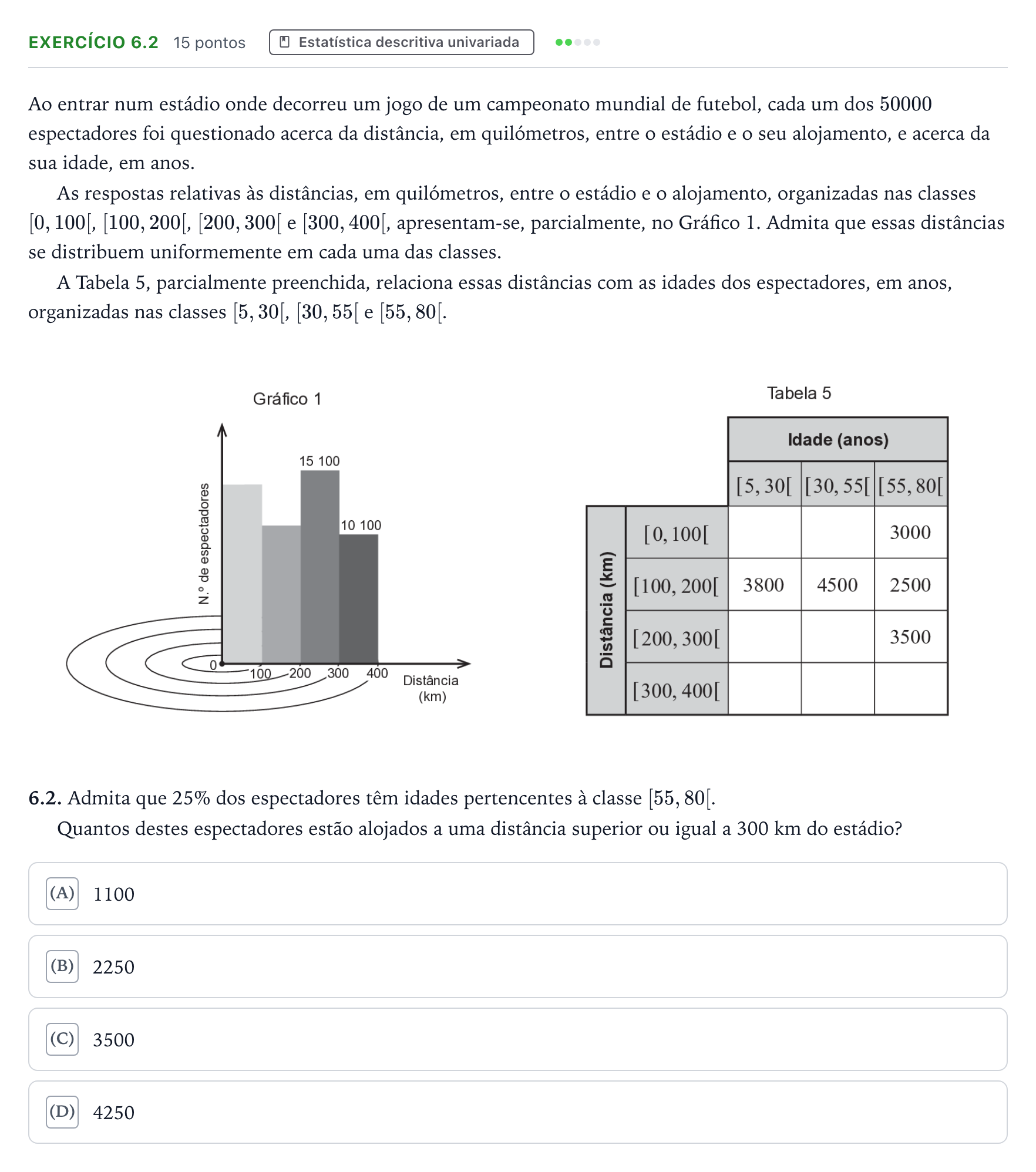 Enunciado: Exercício 6.2 · Exame Nacional Matemática Aplicada às Ciências Sociais 1.ª fase 2026