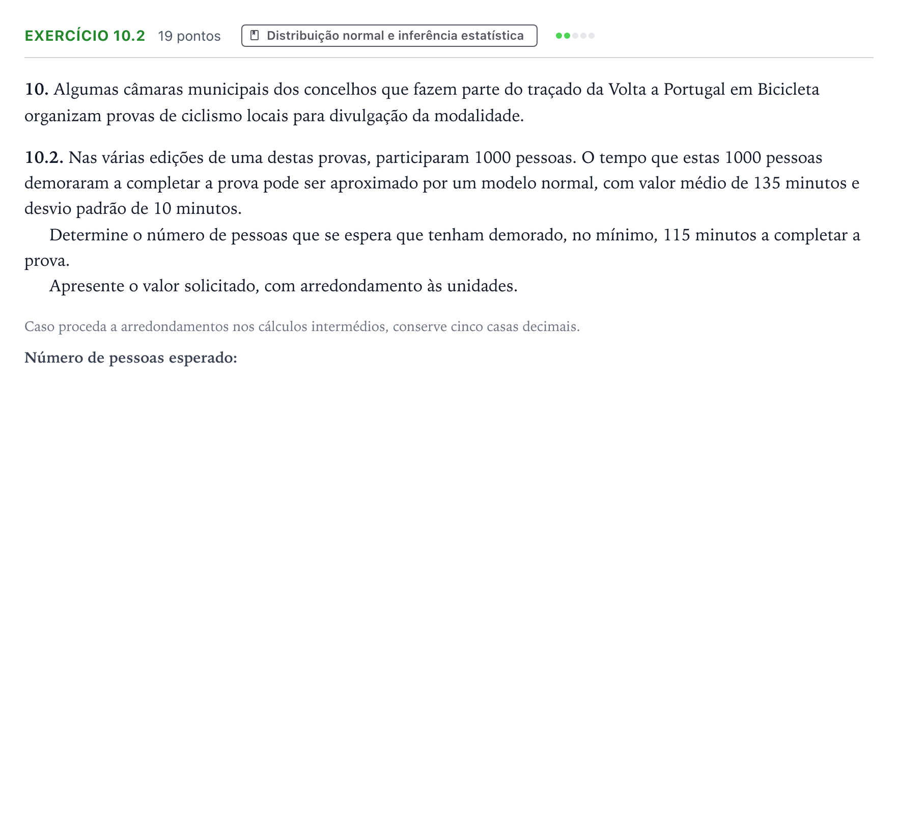 Enunciado: Exercício 10.2 · Exame Nacional Matemática Aplicada às Ciências Sociais 2.ª fase 2026