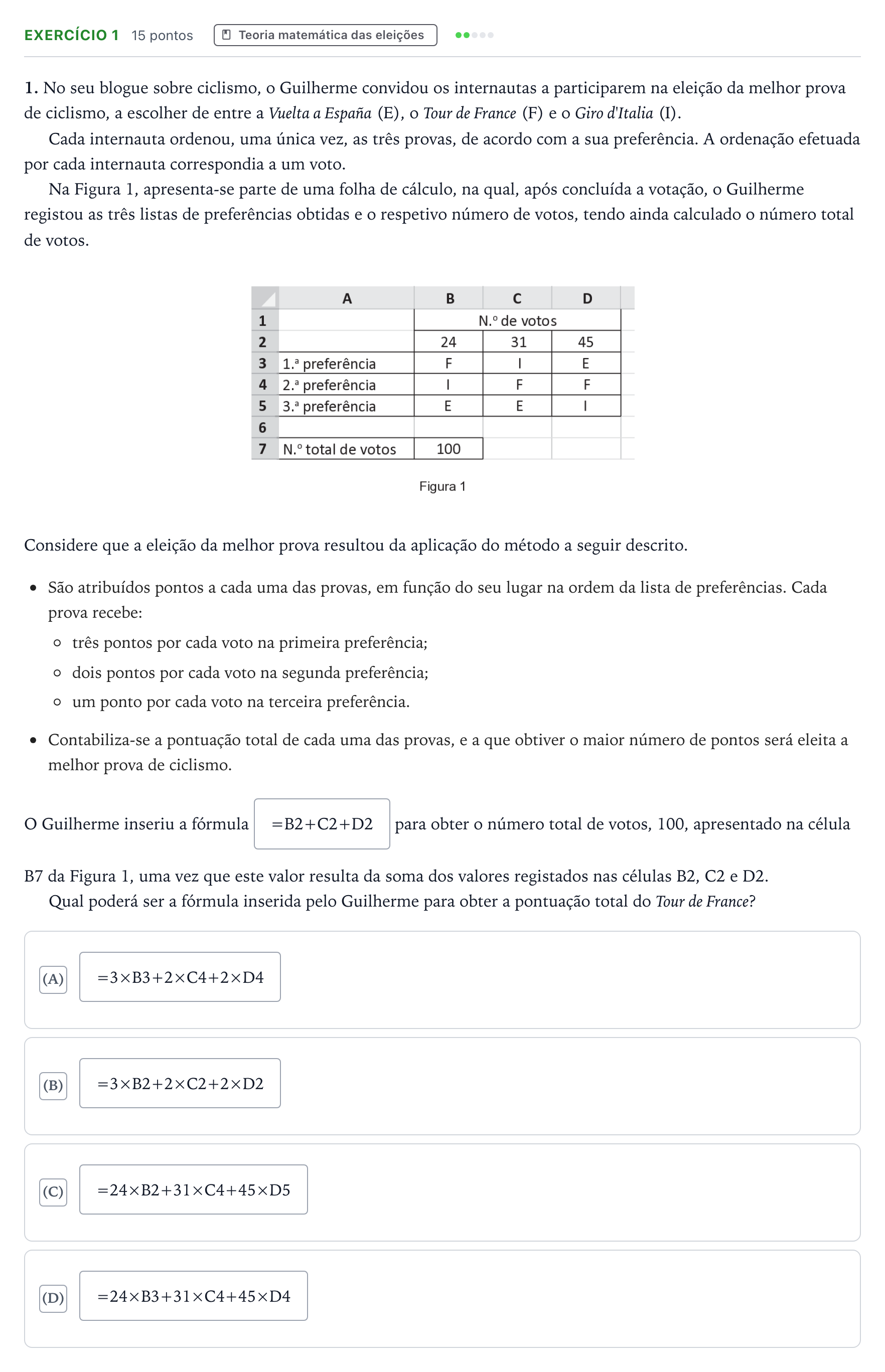 Enunciado: Exercício 1 · Exame Nacional Matemática Aplicada às Ciências Sociais 2.ª fase 2026