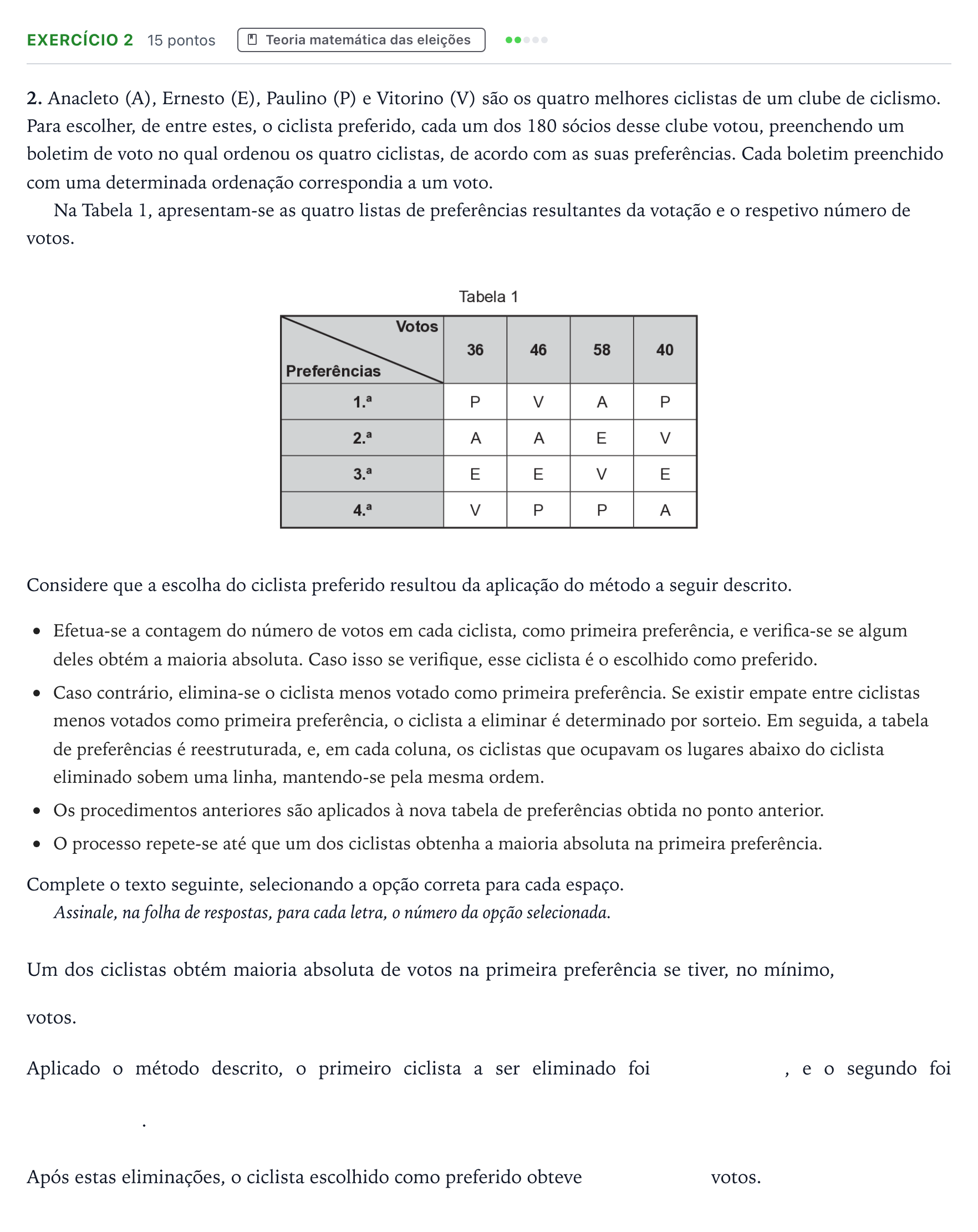 Enunciado: Exercício 2 · Exame Nacional Matemática Aplicada às Ciências Sociais 2.ª fase 2026