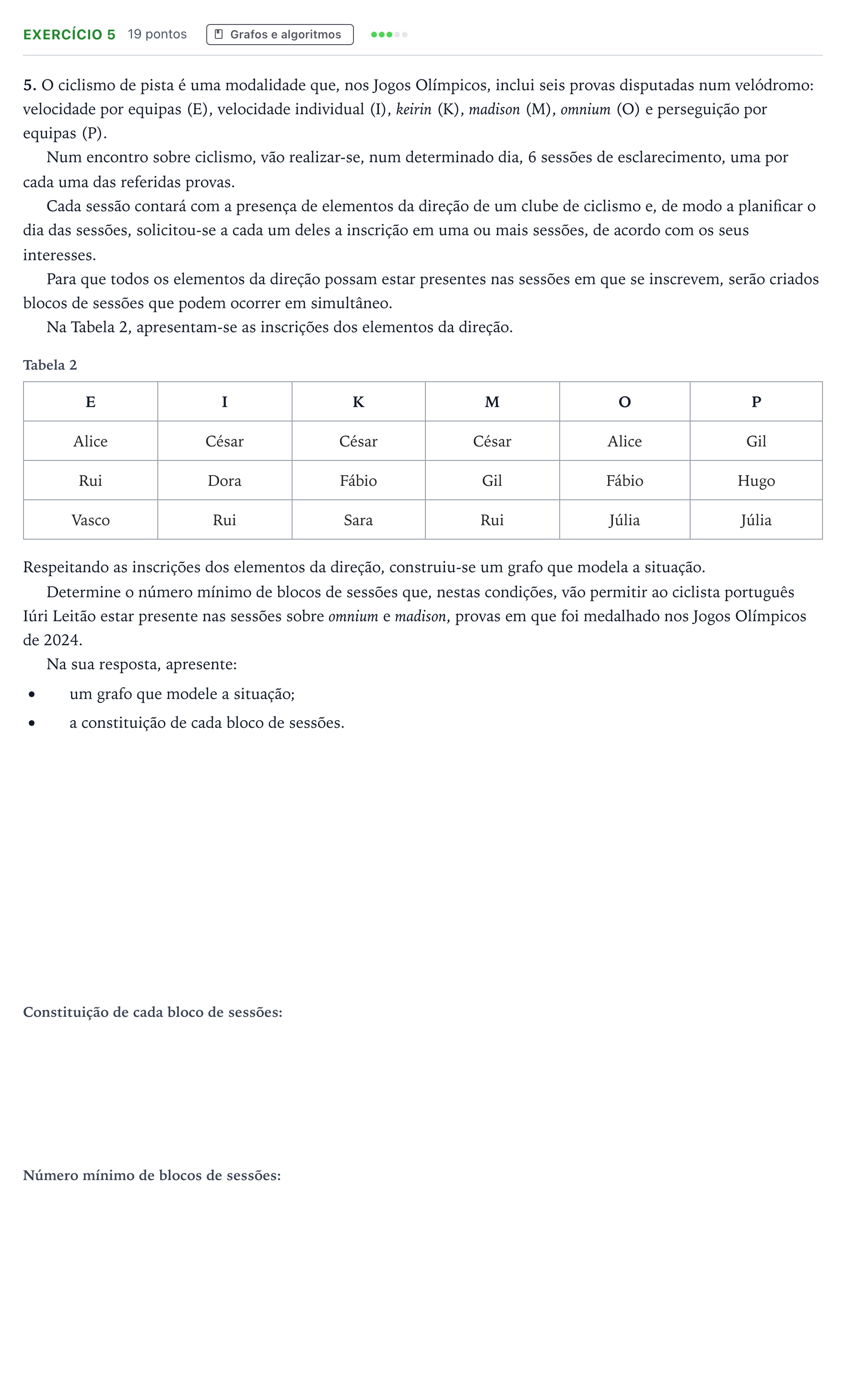 Enunciado: Exercício 5 · Exame Nacional Matemática Aplicada às Ciências Sociais 2.ª fase 2026