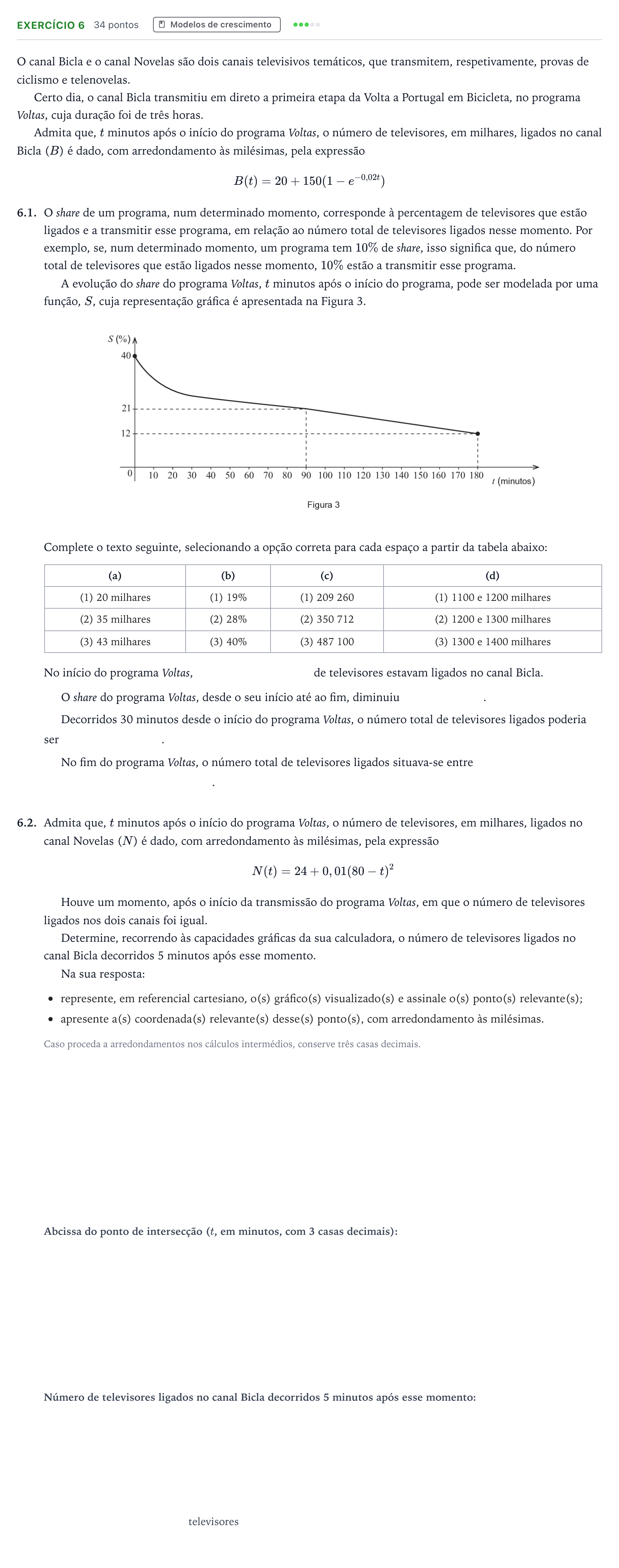Enunciado: Exercício 6 · Exame Nacional Matemática Aplicada às Ciências Sociais 2.ª fase 2026