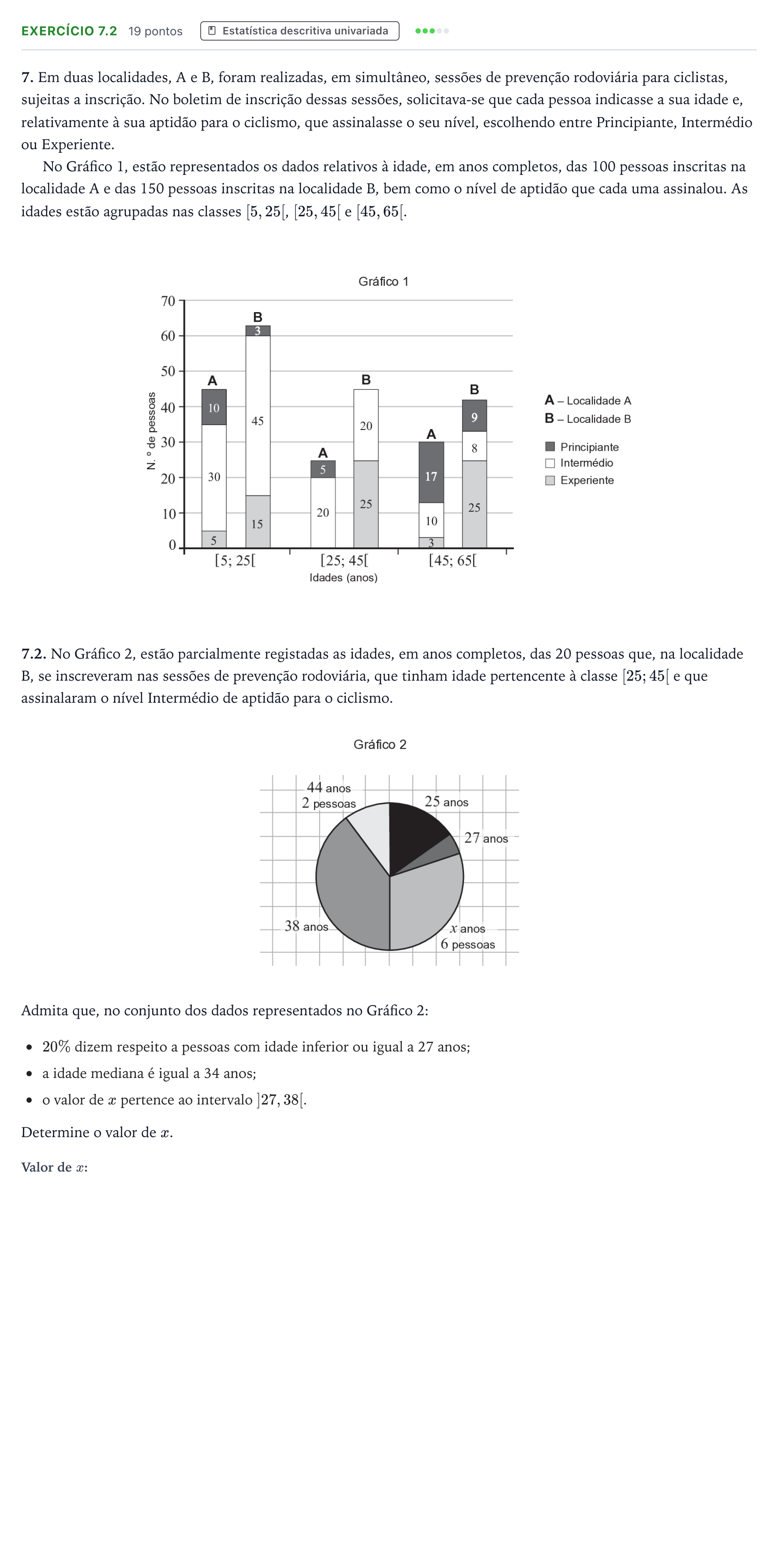 Enunciado: Exercício 7.2 · Exame Nacional Matemática Aplicada às Ciências Sociais 2.ª fase 2026