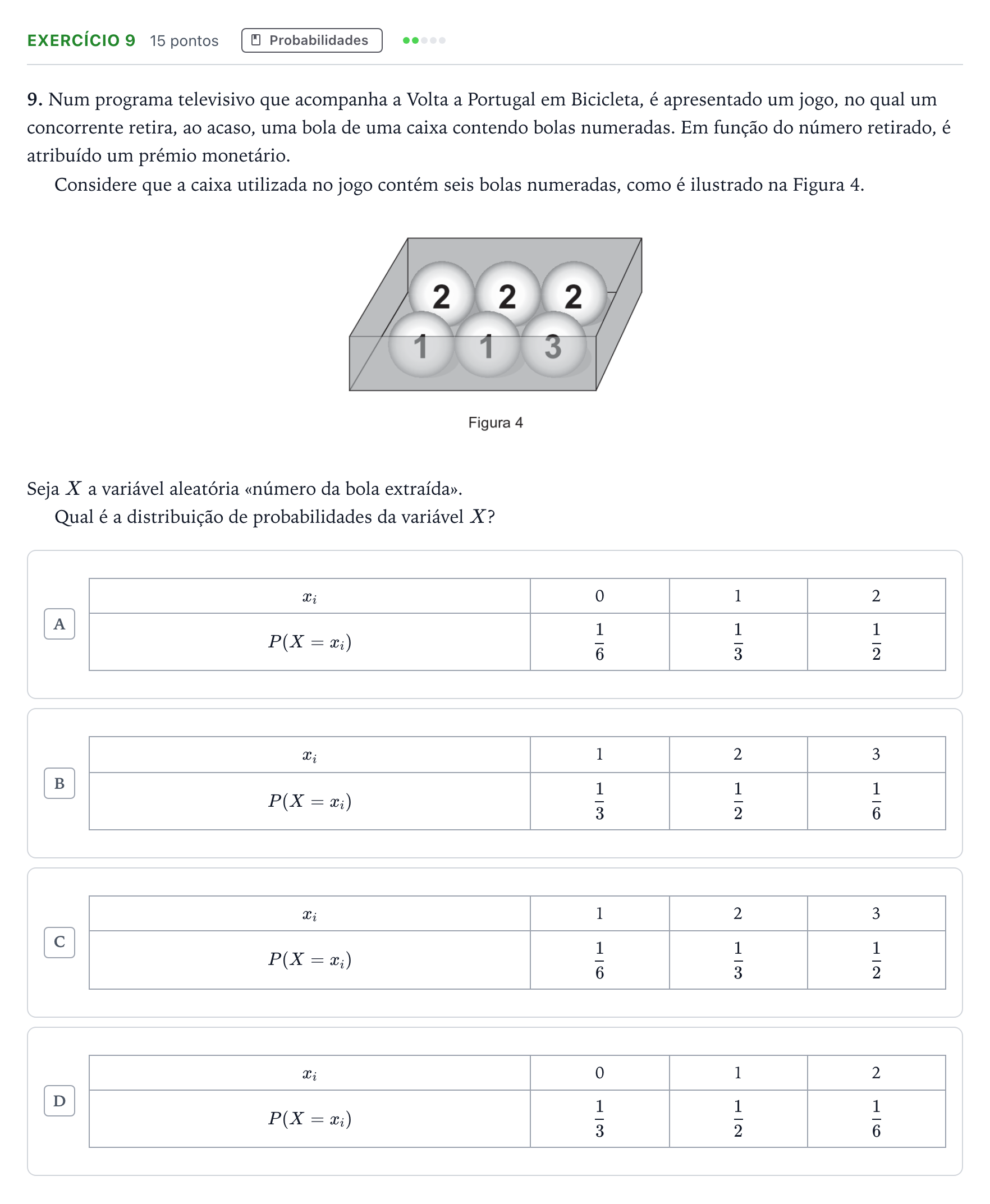 Enunciado: Exercício 9 · Exame Nacional Matemática Aplicada às Ciências Sociais 2.ª fase 2026