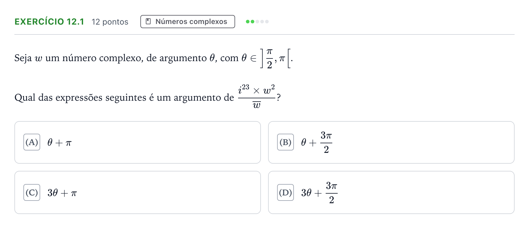 Enunciado: Exercício 12.1 · Exame Nacional Matemática A Época especial 2025