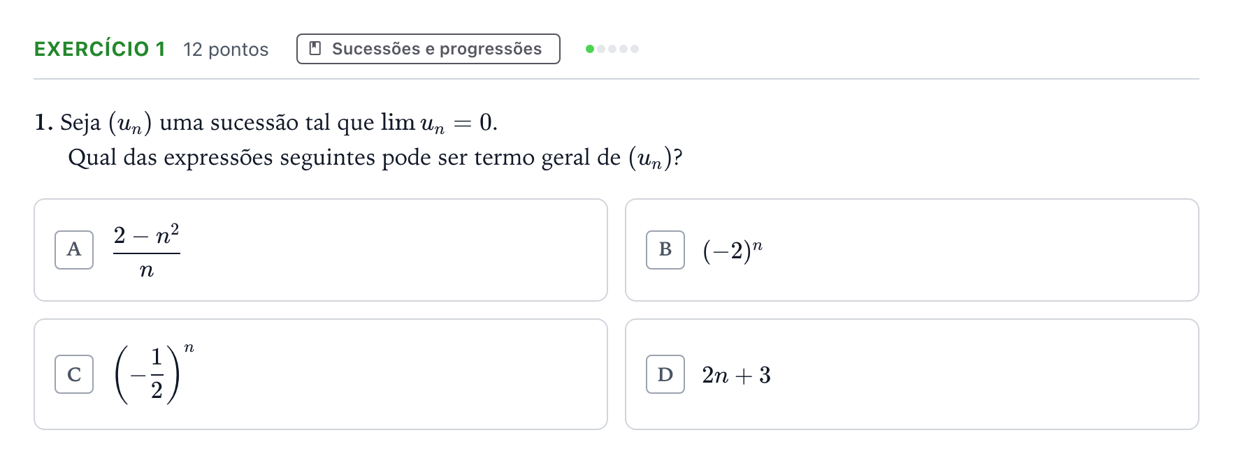 Enunciado: Exercício 1 · Exame Nacional Matemática A Época especial 2025