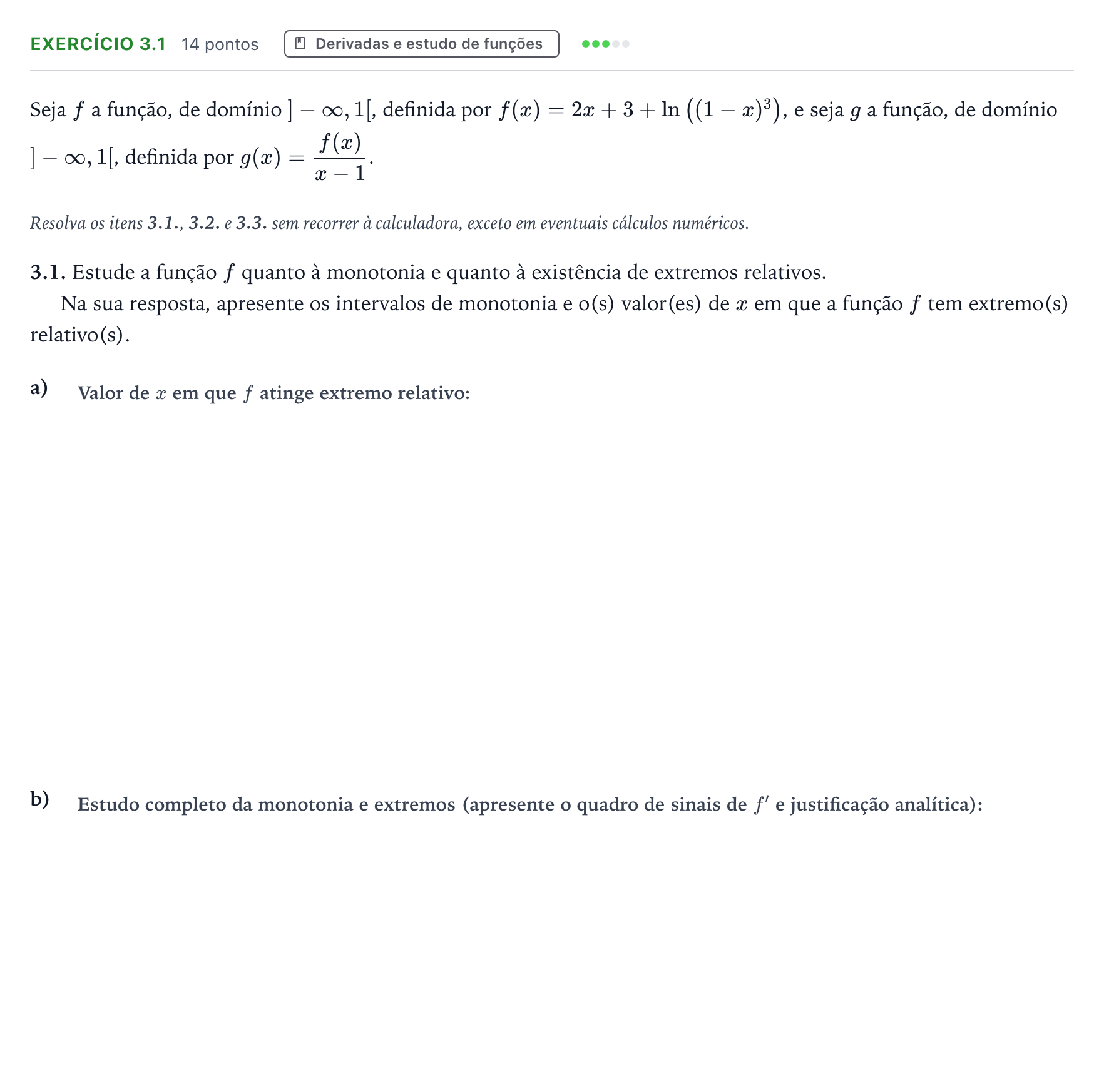 Enunciado: Exercício 3.1 · Exame Nacional Matemática A Época especial 2025