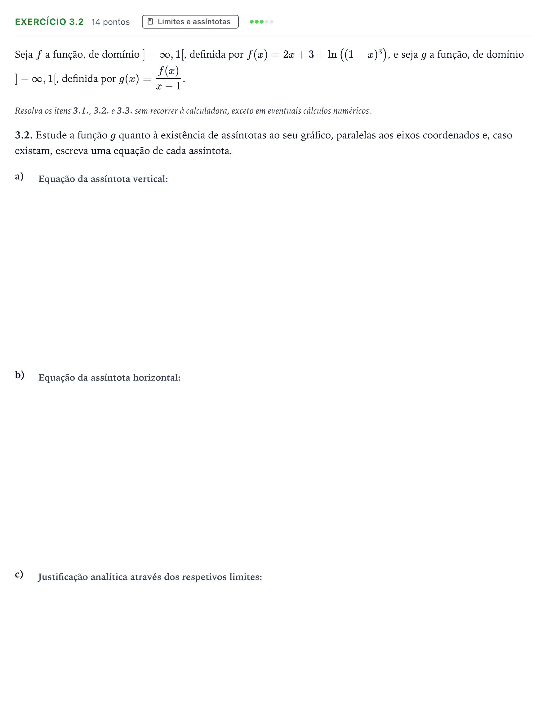 Enunciado: Exercício 3.2 · Exame Nacional Matemática A Época especial 2025