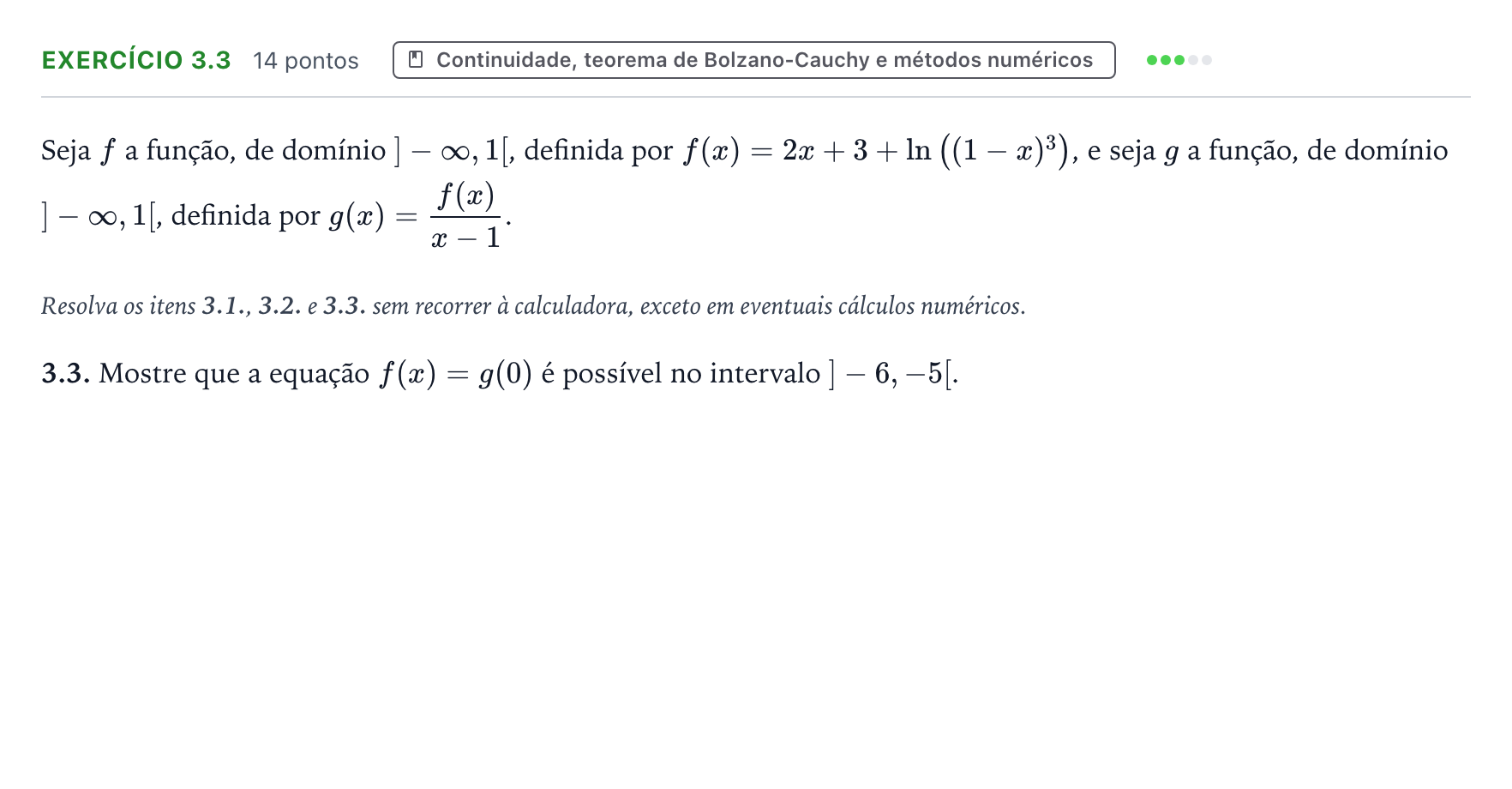 Enunciado: Exercício 3.3 · Exame Nacional Matemática A Época especial 2025