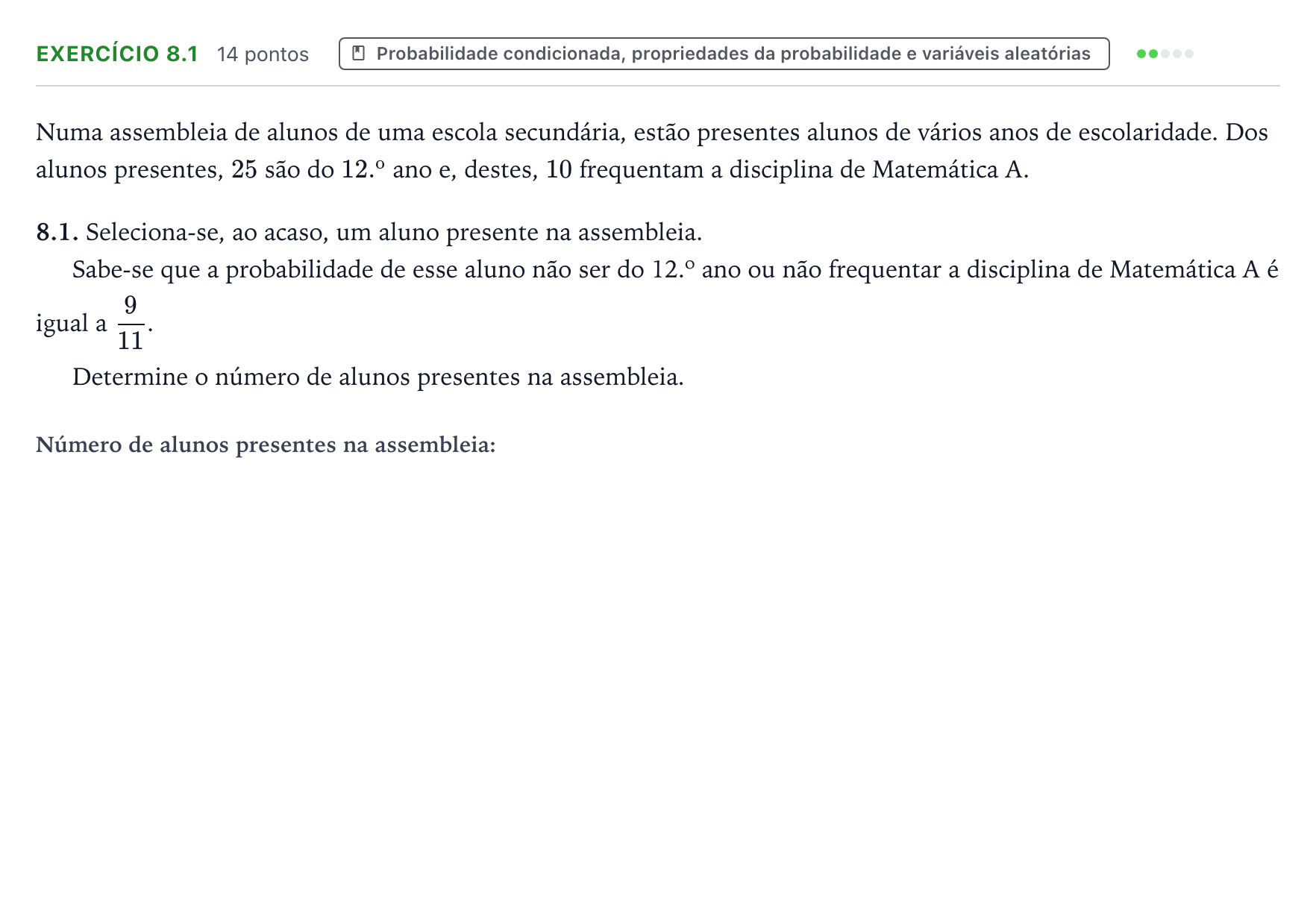 Enunciado: Exercício 8.1 · Exame Nacional Matemática A Época especial 2025