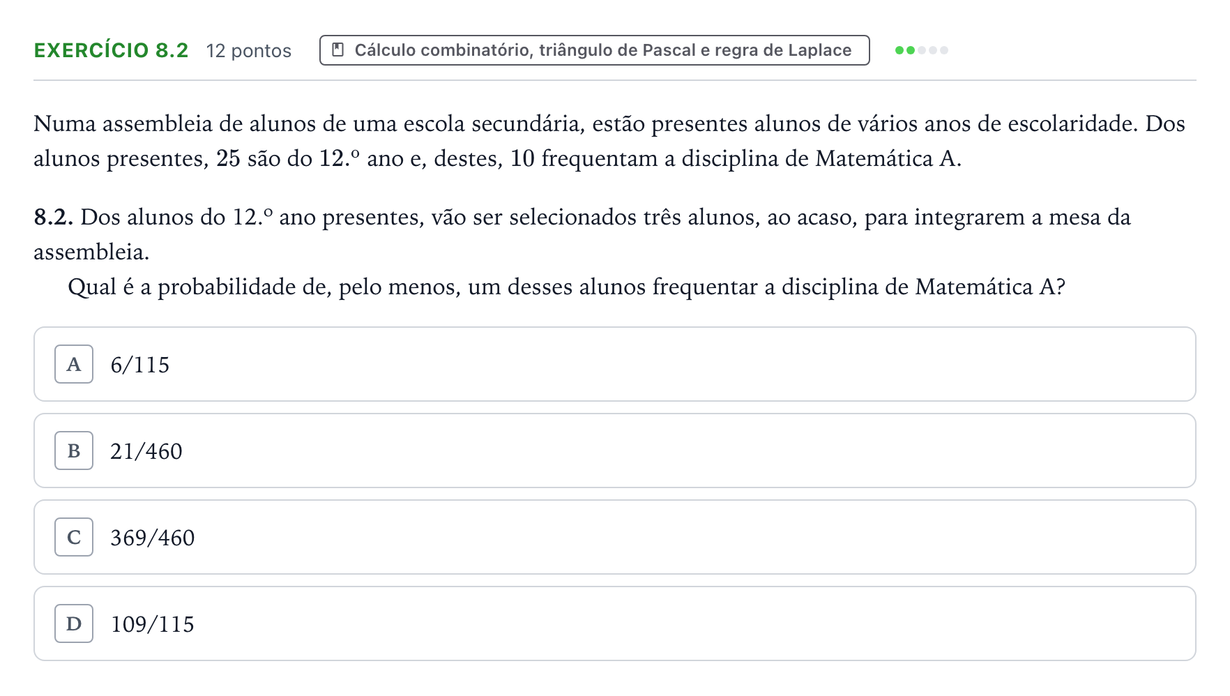 Enunciado: Exercício 8.2 · Exame Nacional Matemática A Época especial 2025
