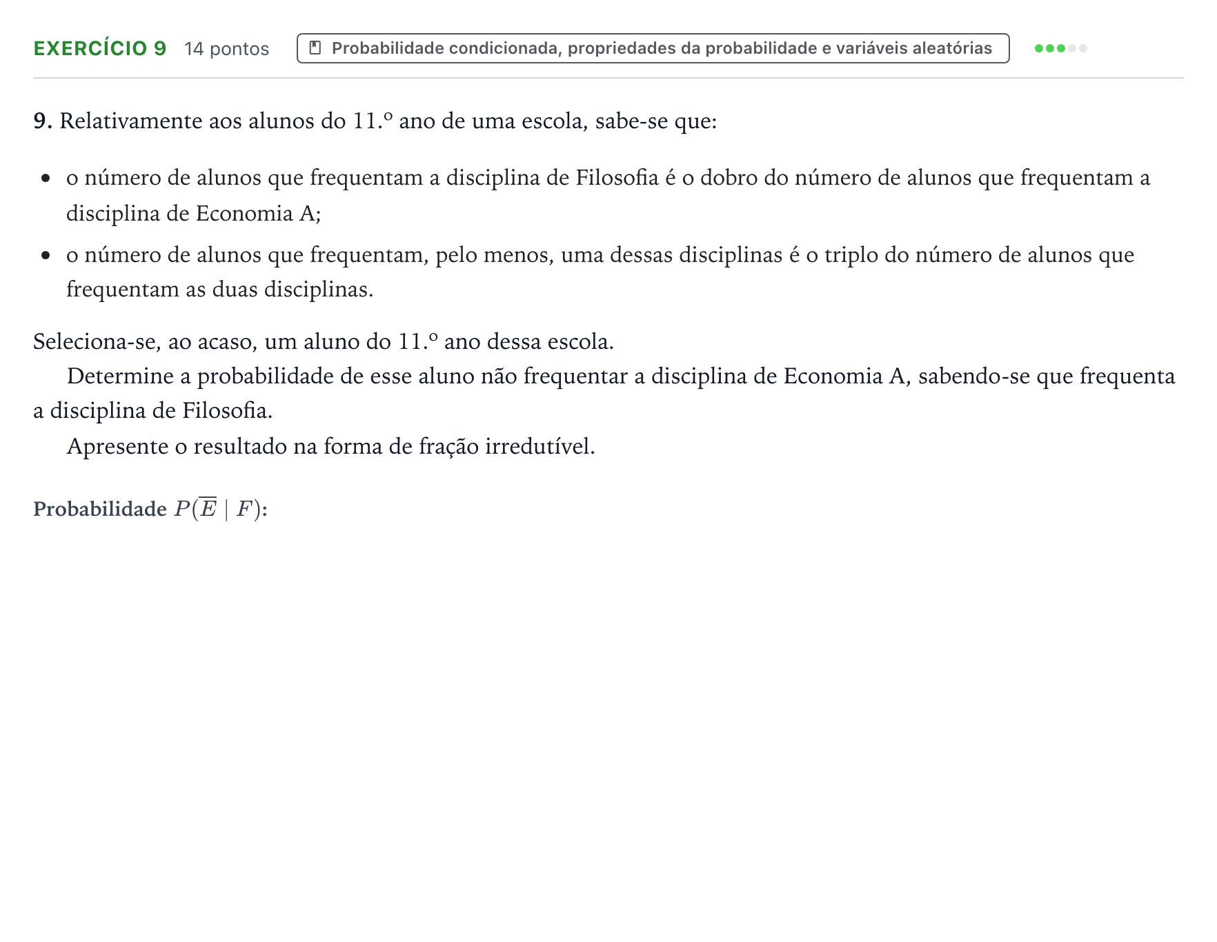 Enunciado: Exercício 9 · Exame Nacional Matemática A Época especial 2025