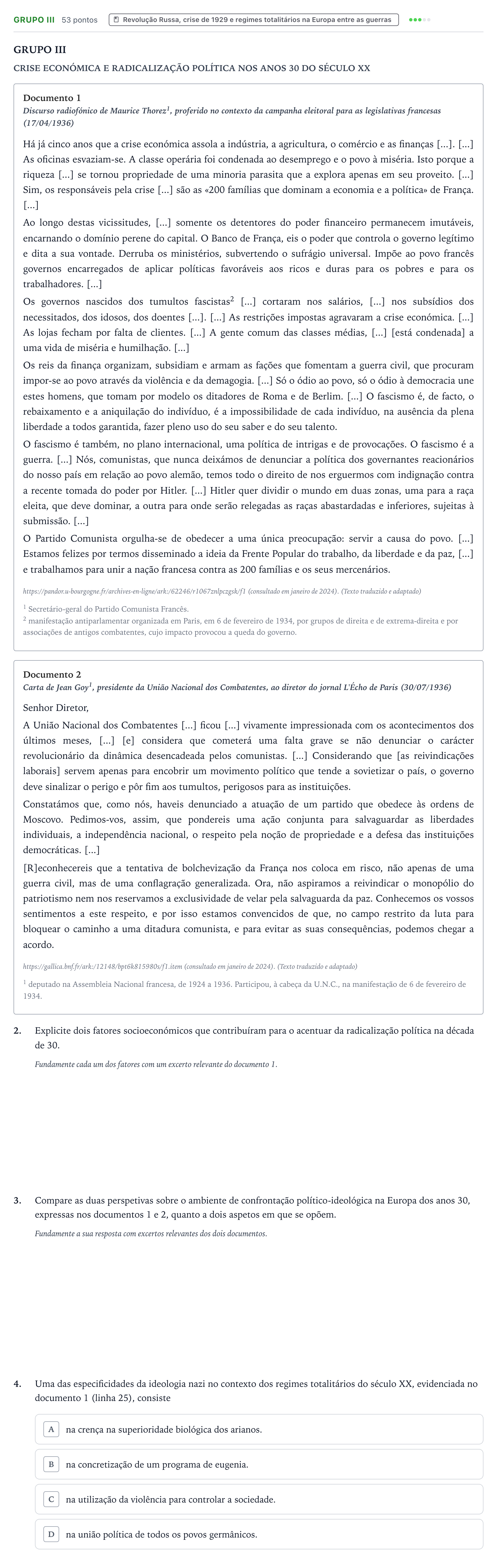 Enunciado: Grupo III · Exame Nacional História A Época especial 2025