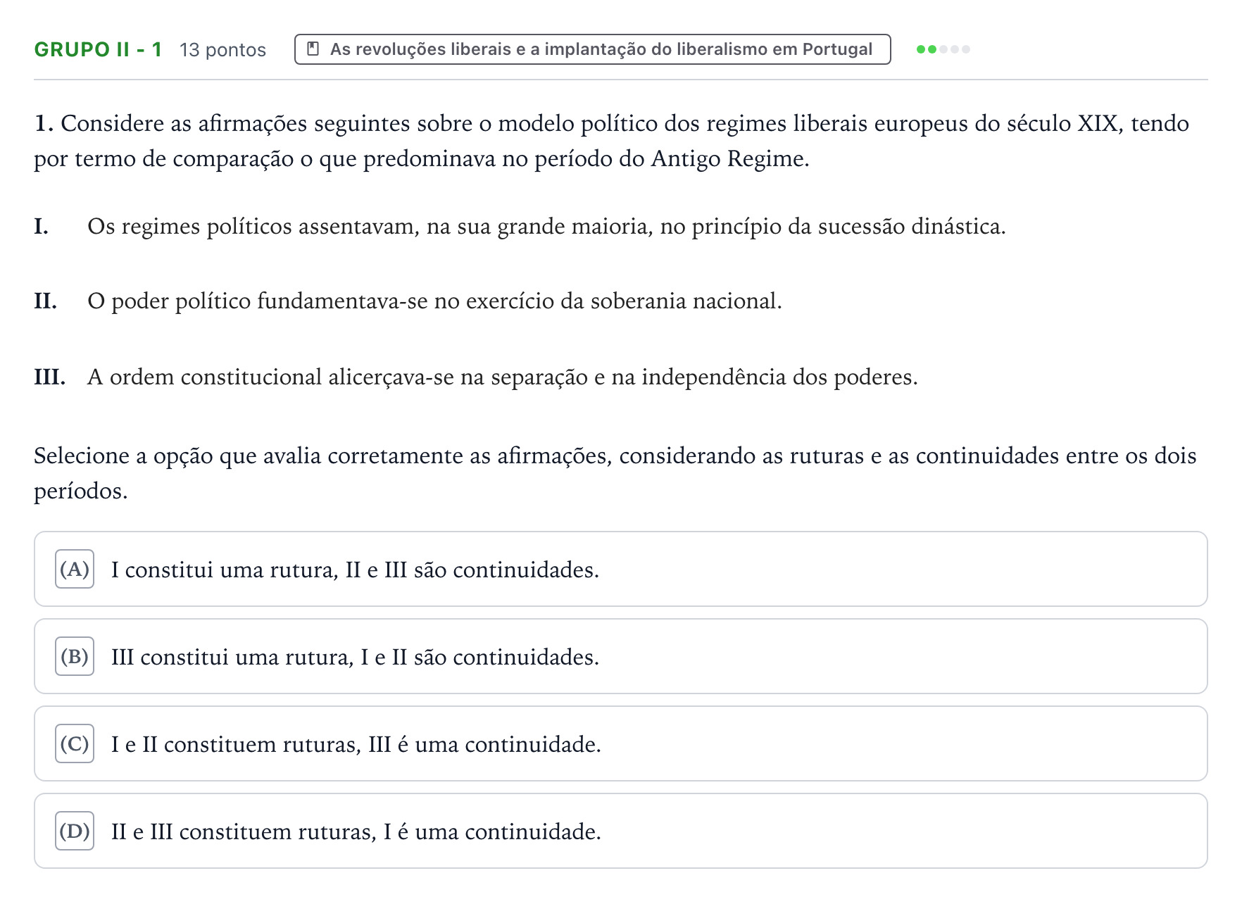 Enunciado: Grupo II - 1 · Exame Nacional História A Época especial 2025