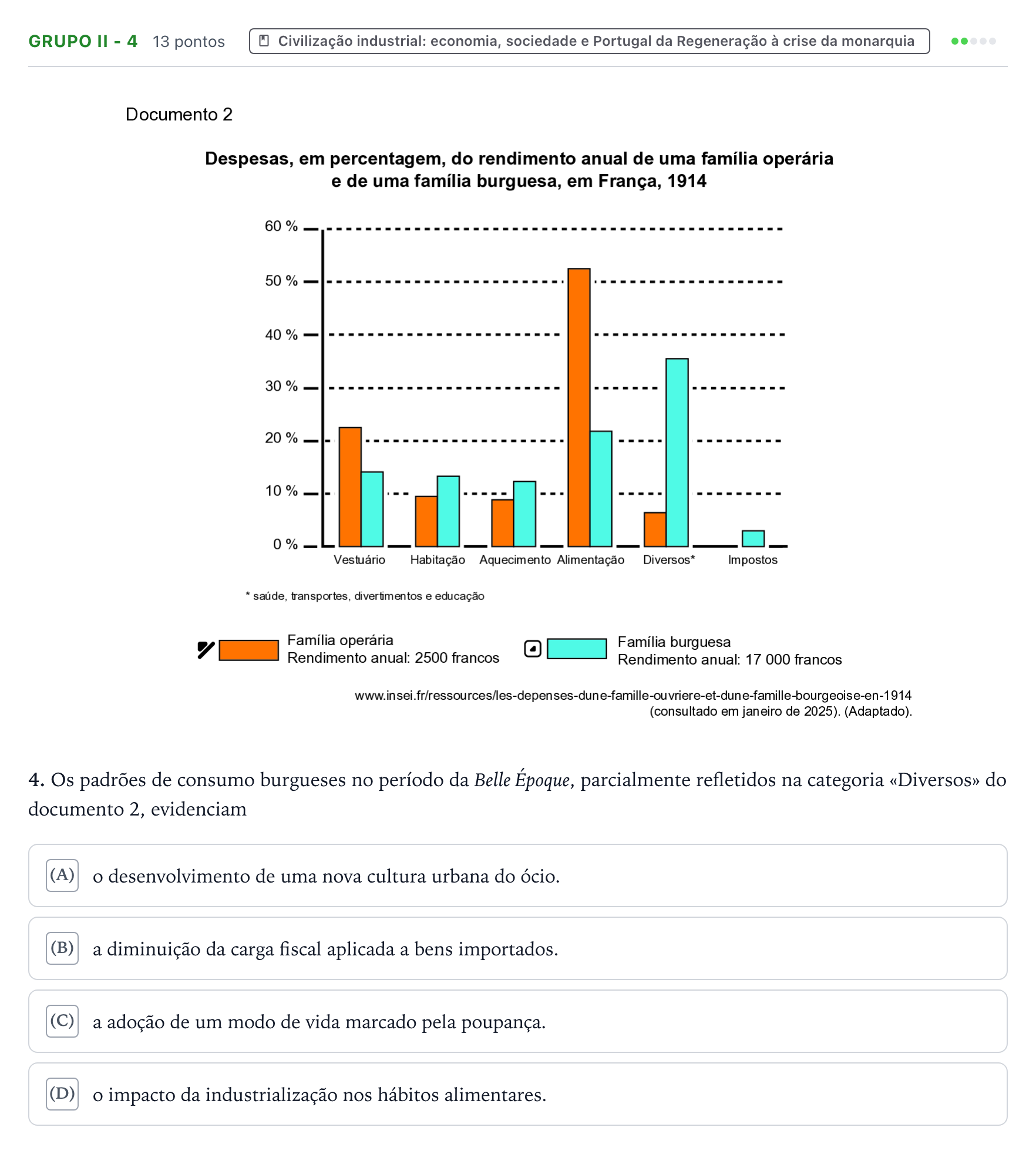 Enunciado: Grupo II - 4 · Exame Nacional História A Época especial 2025