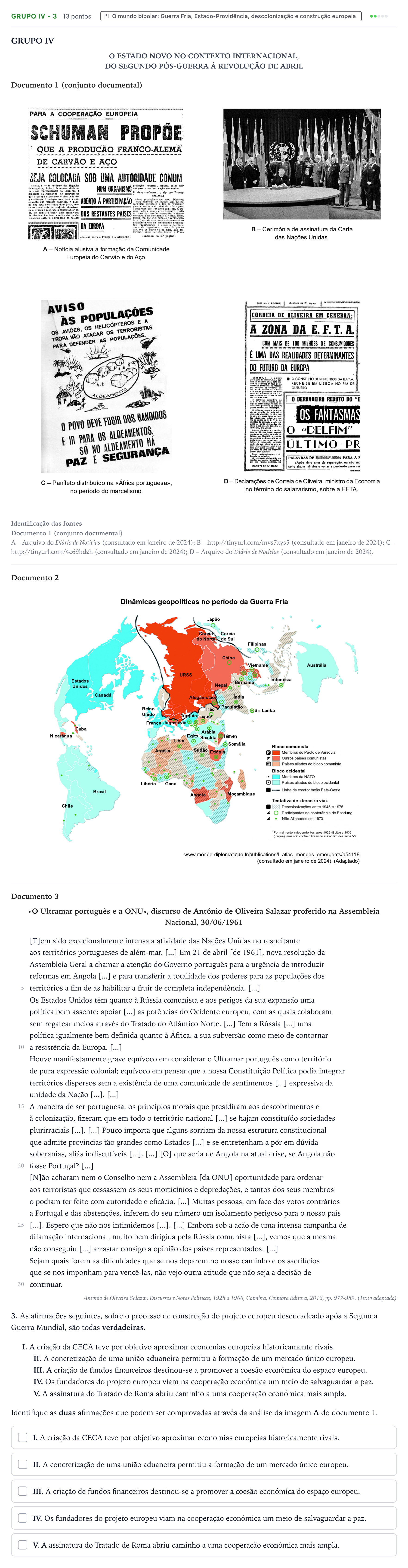 Enunciado: Grupo IV - 3 · Exame Nacional História A Época especial 2025