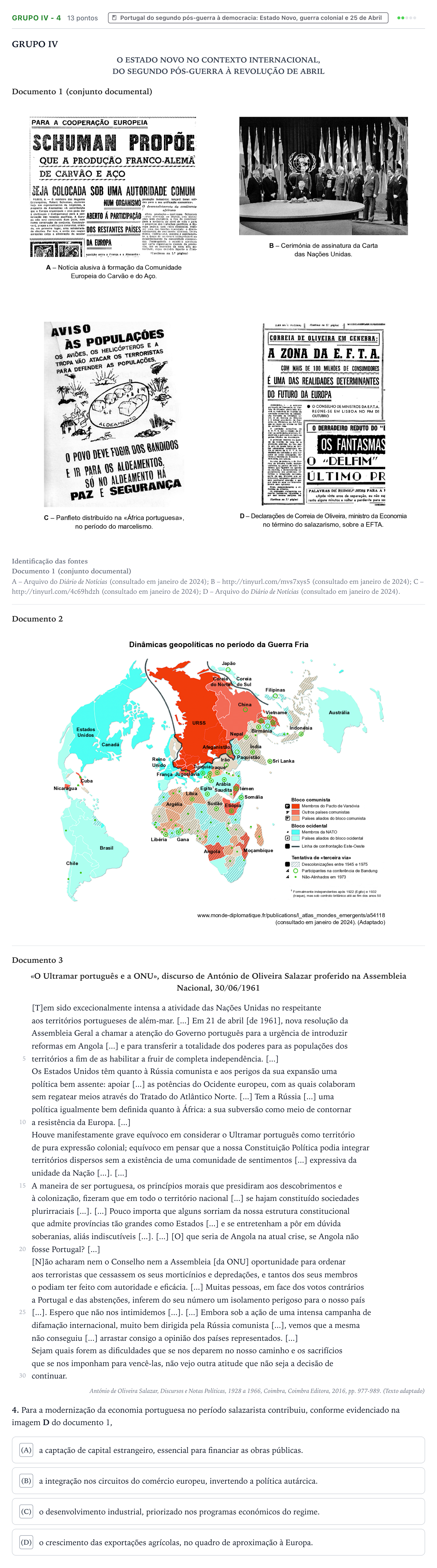 Enunciado: Grupo IV - 4 · Exame Nacional História A Época especial 2025