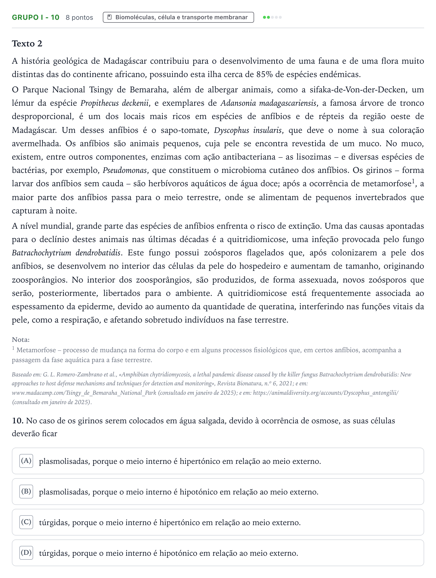 Enunciado: Grupo I - 10 · Exame Nacional Biologia e Geologia Época especial 2025