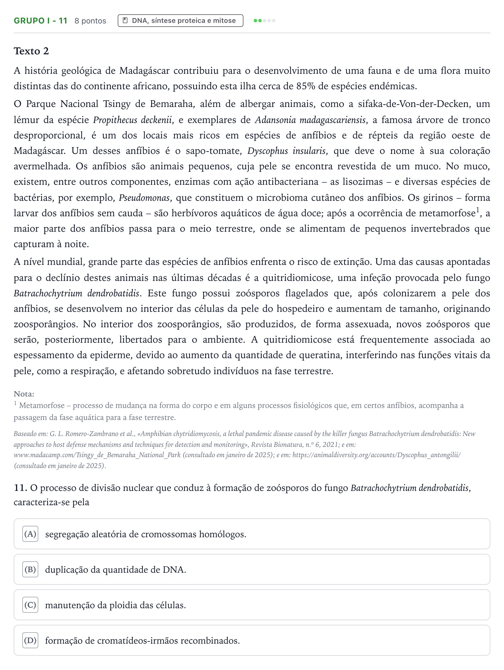 Enunciado: Grupo I - 11 · Exame Nacional Biologia e Geologia Época especial 2025