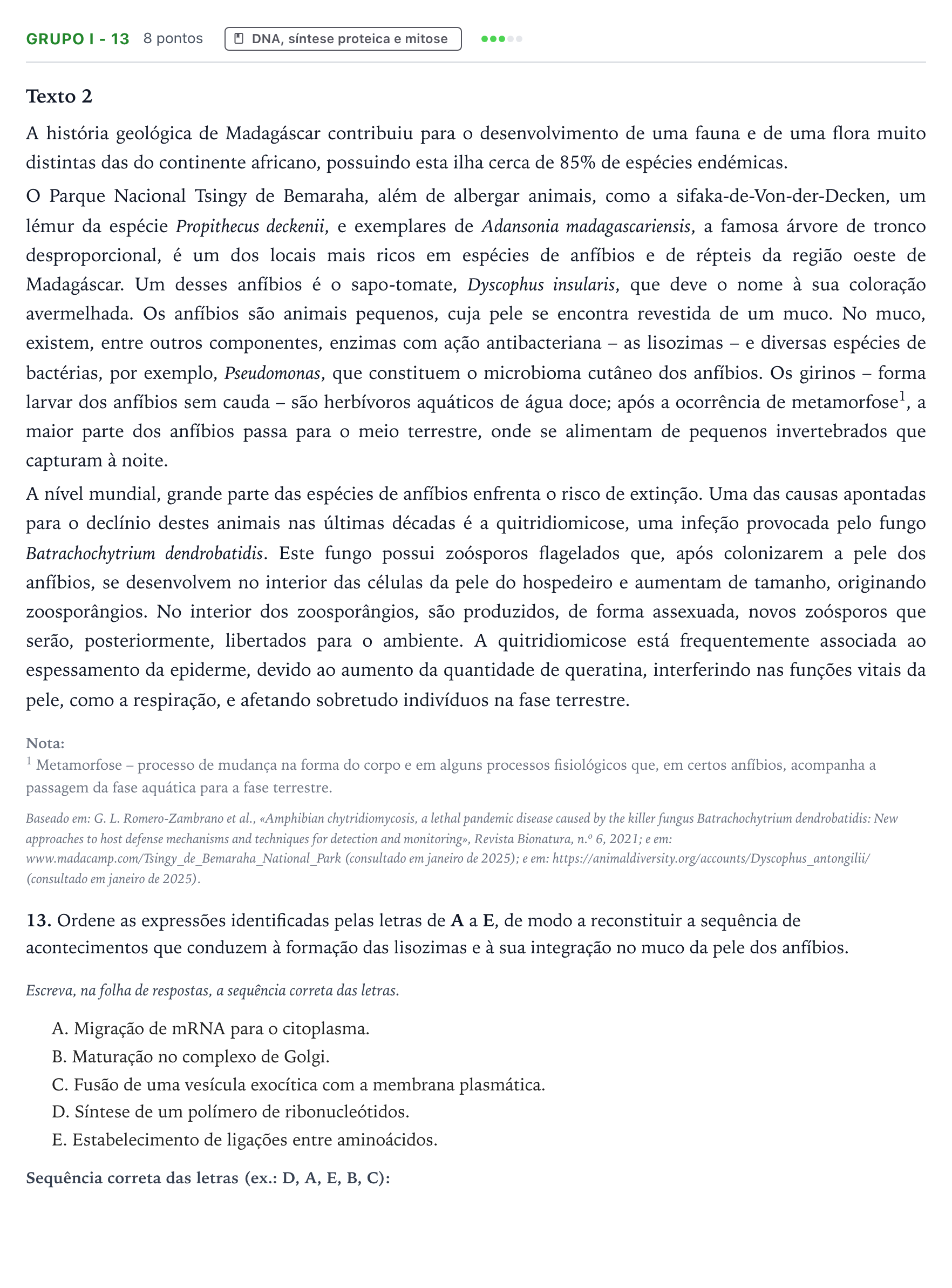 Enunciado: Grupo I - 13 · Exame Nacional Biologia e Geologia Época especial 2025