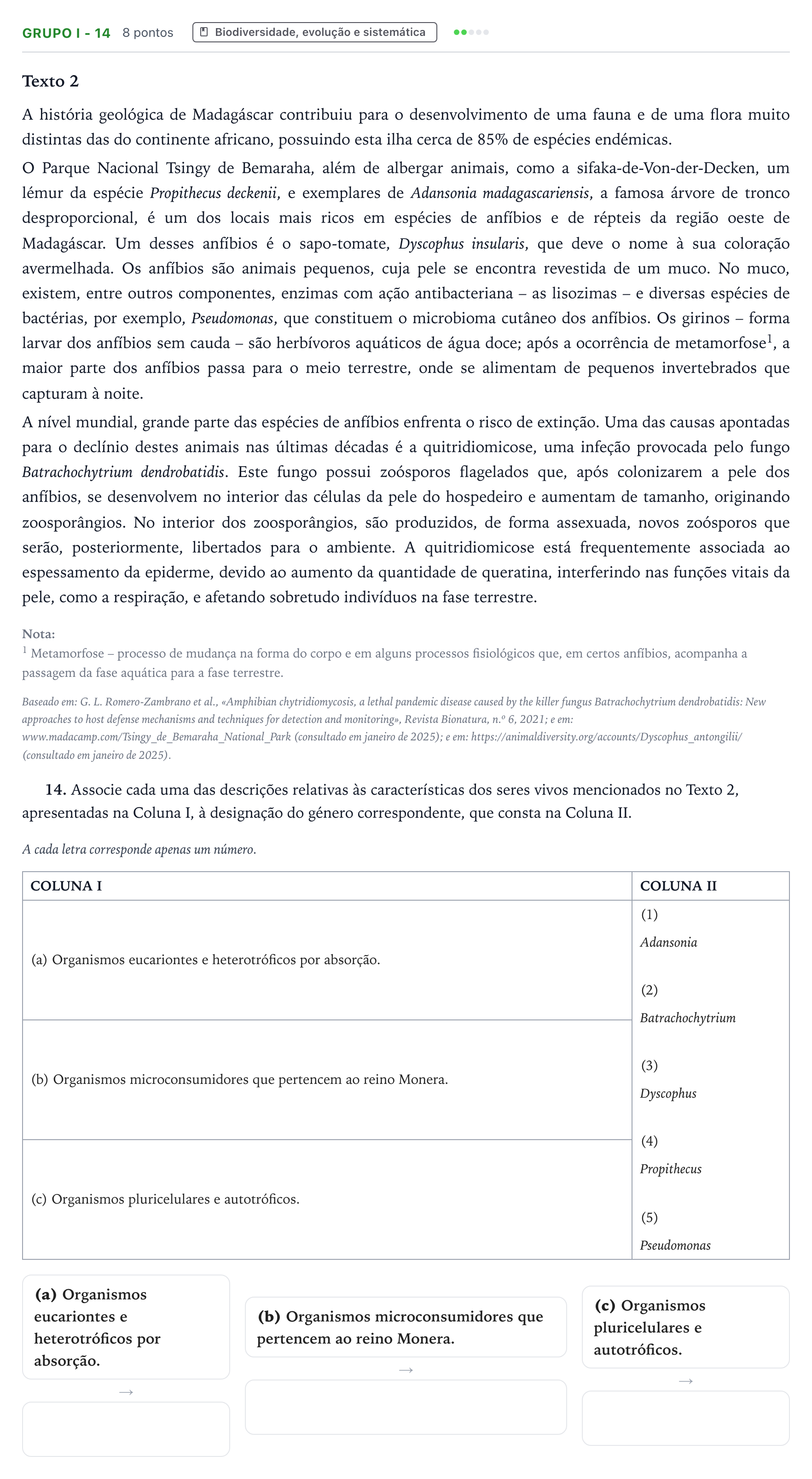 Enunciado: Grupo I - 14 · Exame Nacional Biologia e Geologia Época especial 2025