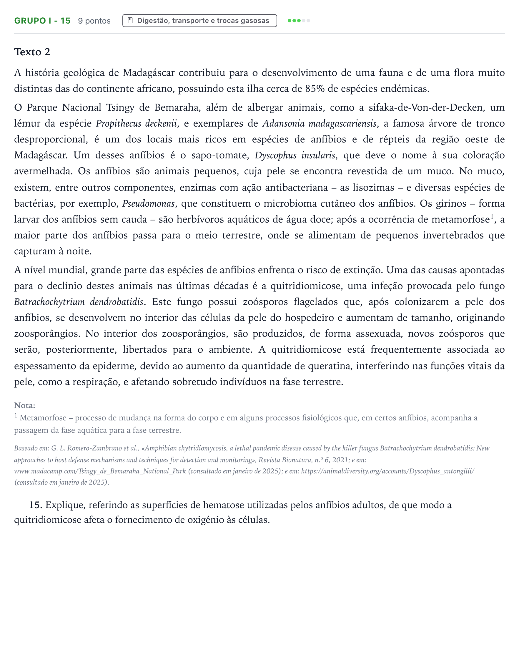 Enunciado: Grupo I - 15 · Exame Nacional Biologia e Geologia Época especial 2025