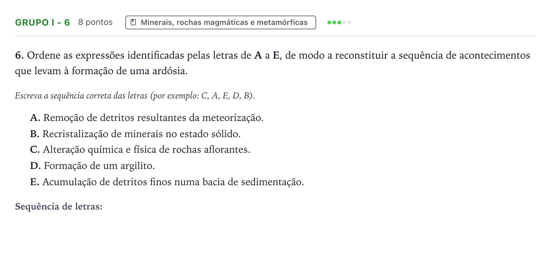Enunciado: Grupo I - 6 · Exame Nacional Biologia e Geologia Época especial 2025