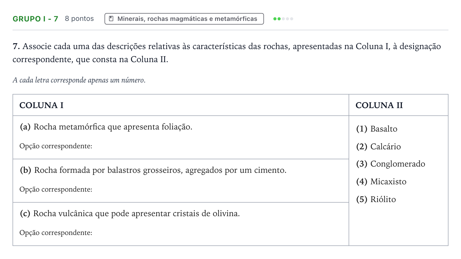 Enunciado: Grupo I - 7 · Exame Nacional Biologia e Geologia Época especial 2025