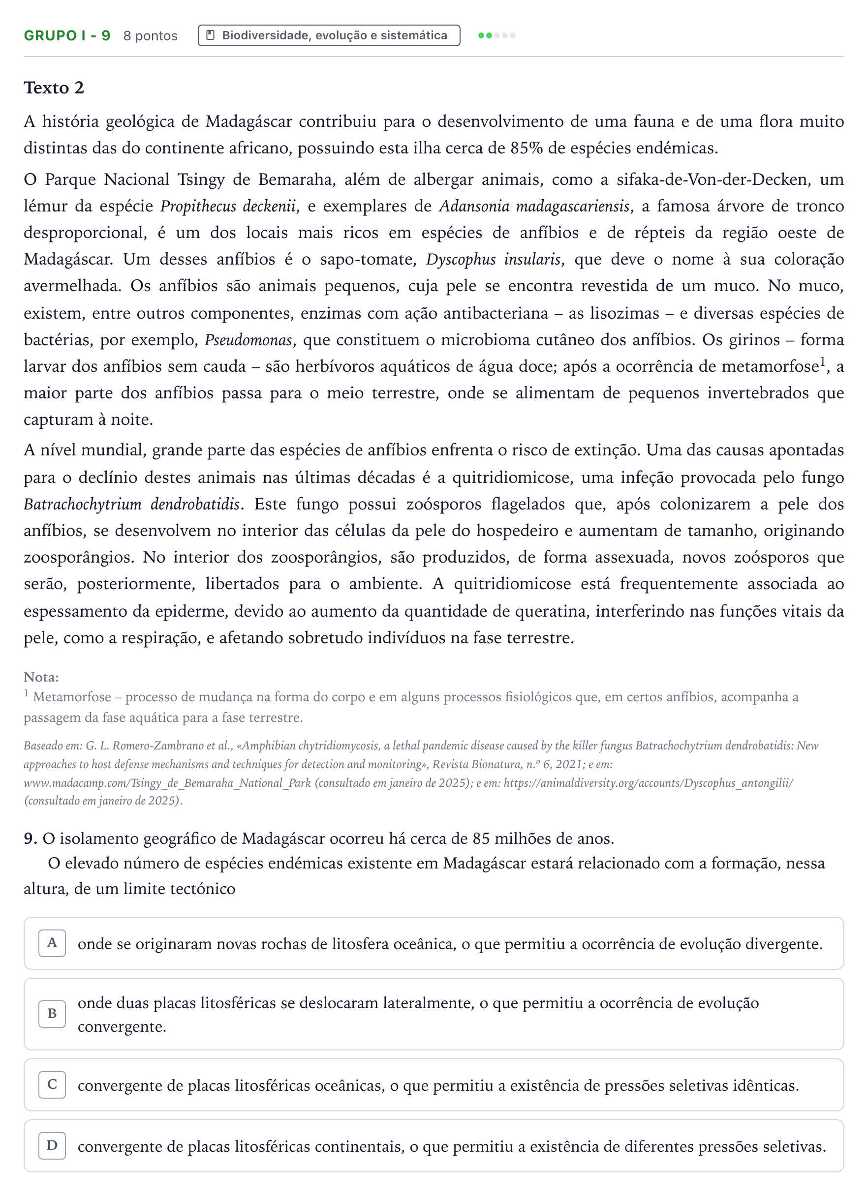 Enunciado: Grupo I - 9 · Exame Nacional Biologia e Geologia Época especial 2025