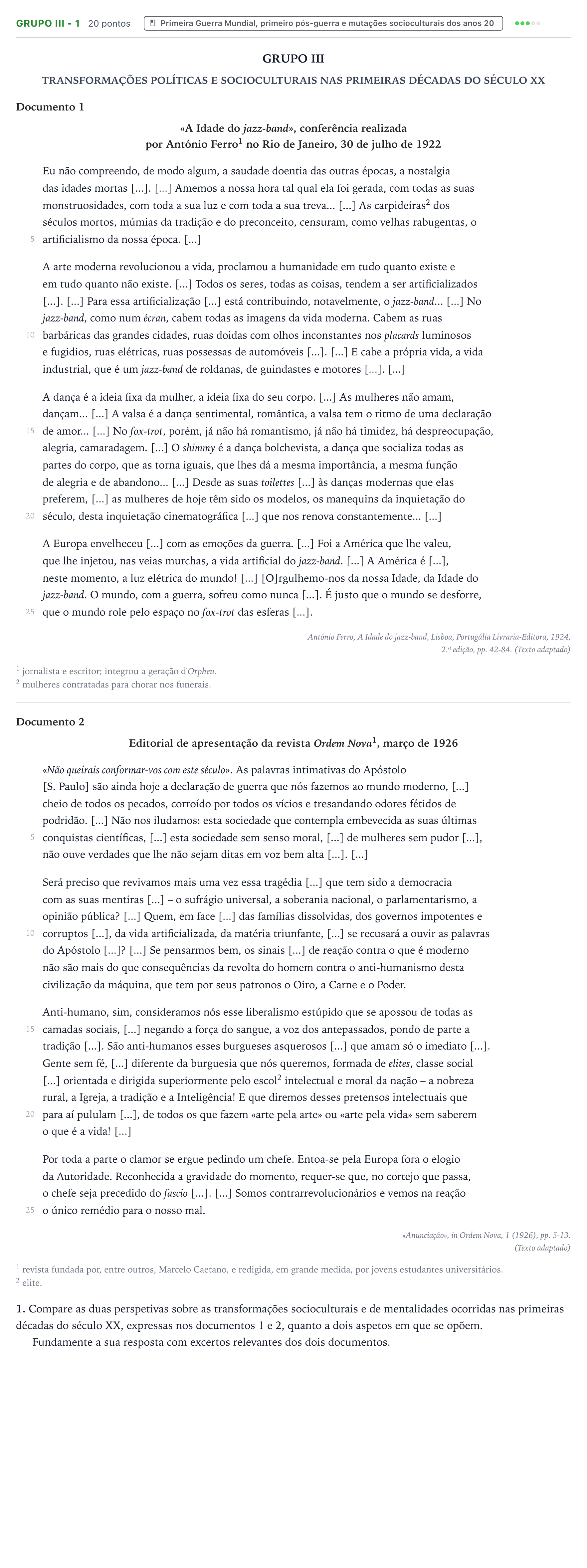 Enunciado: Grupo III - 1 · Exame Nacional História A 1.ª fase 2025