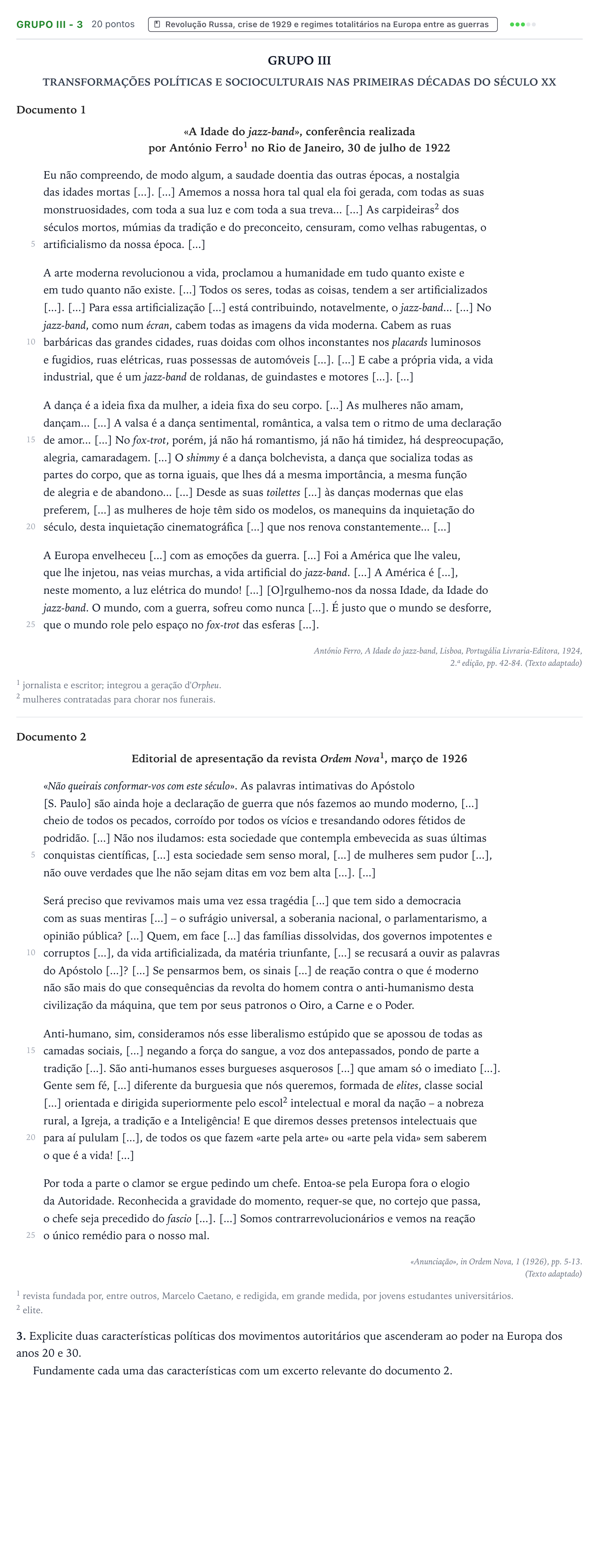 Enunciado: Grupo III - 3 · Exame Nacional História A 1.ª fase 2025