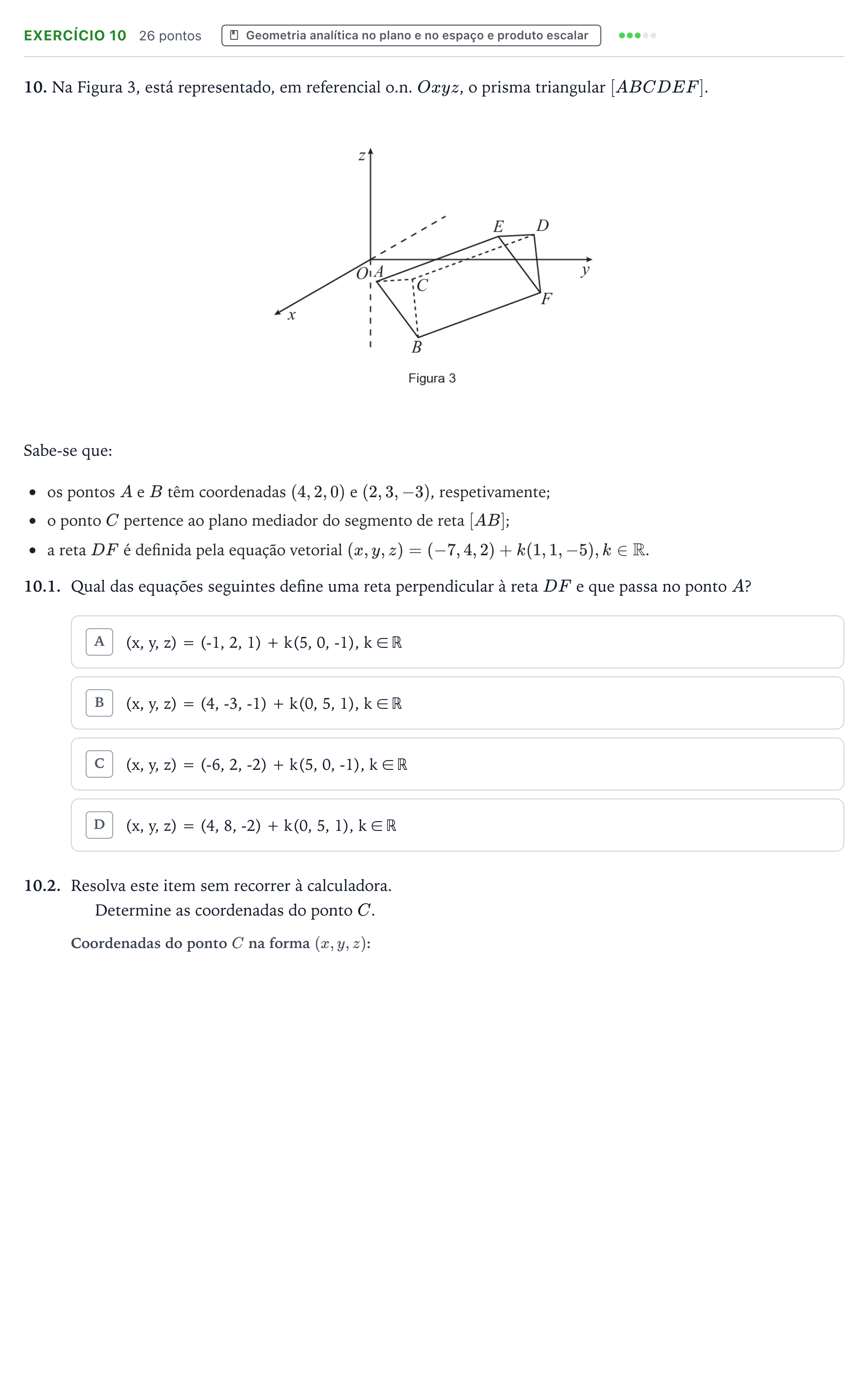 Enunciado: Exercício 10 · Exame Nacional Matemática A 1.ª fase 2025