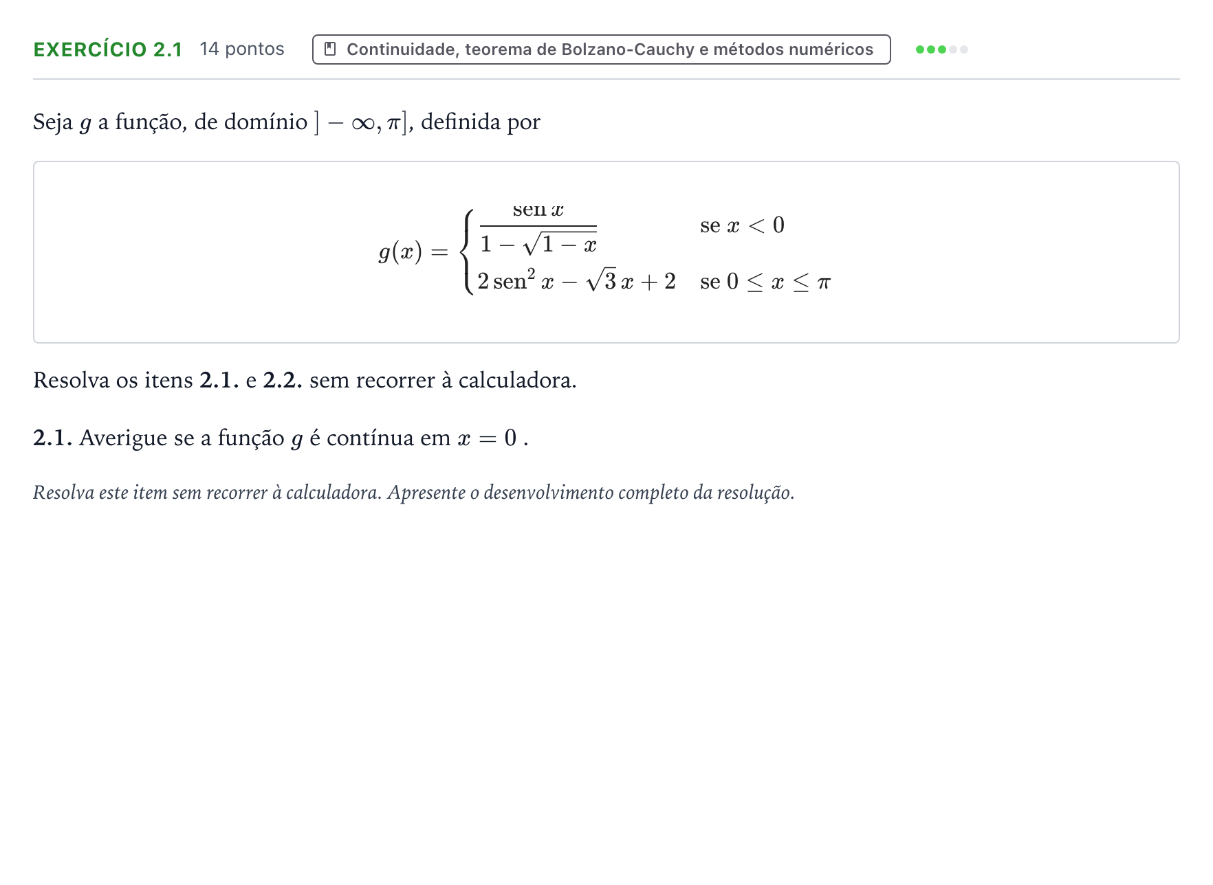Enunciado: Exercício 2.1 - Continuidade · Exame Nacional Matemática A 1.ª fase 2025