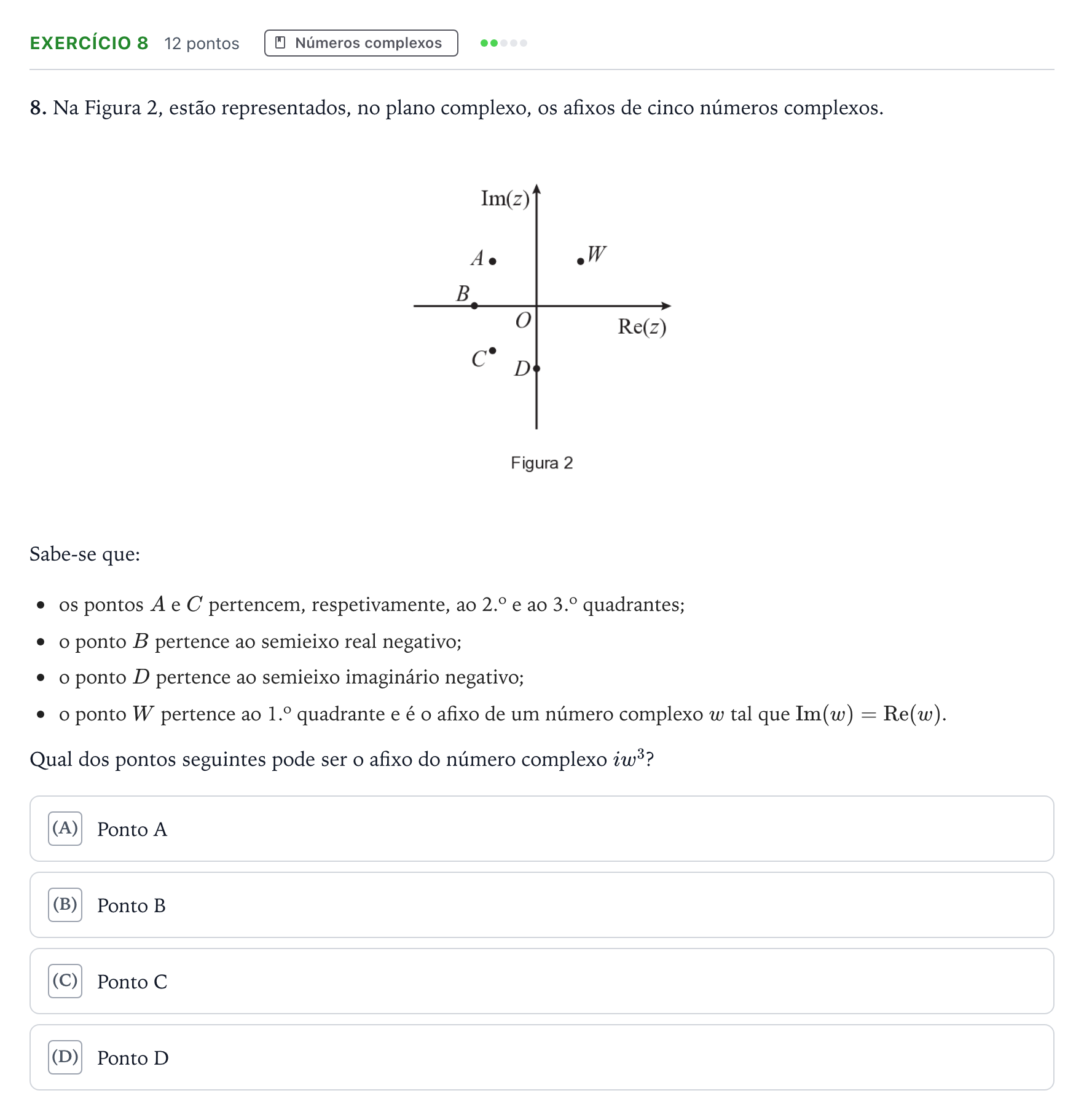 Enunciado: Exercício 8 · Exame Nacional Matemática A 1.ª fase 2025