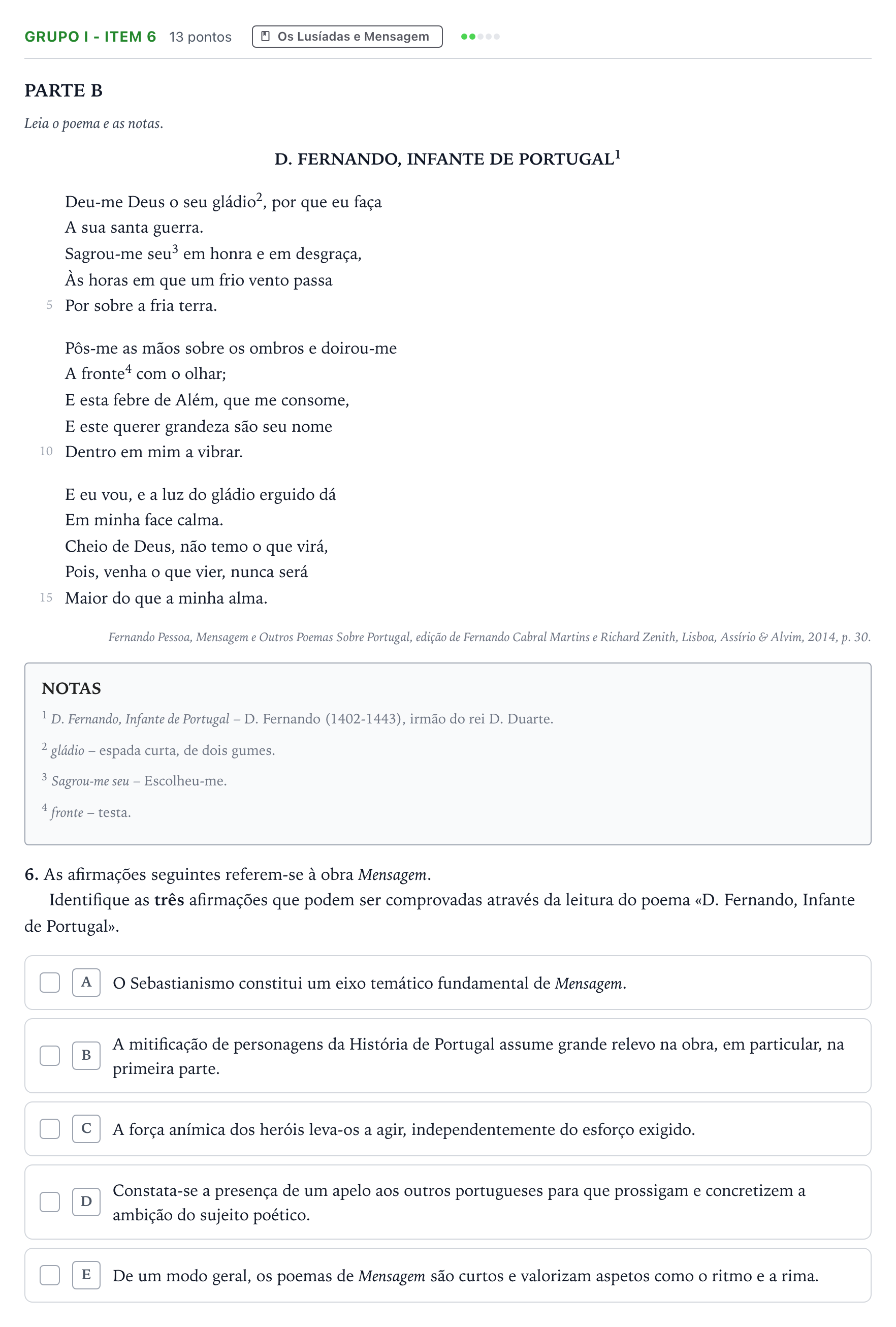 Enunciado: Grupo I - Item 6 · Exame Nacional Português 1.ª fase 2025