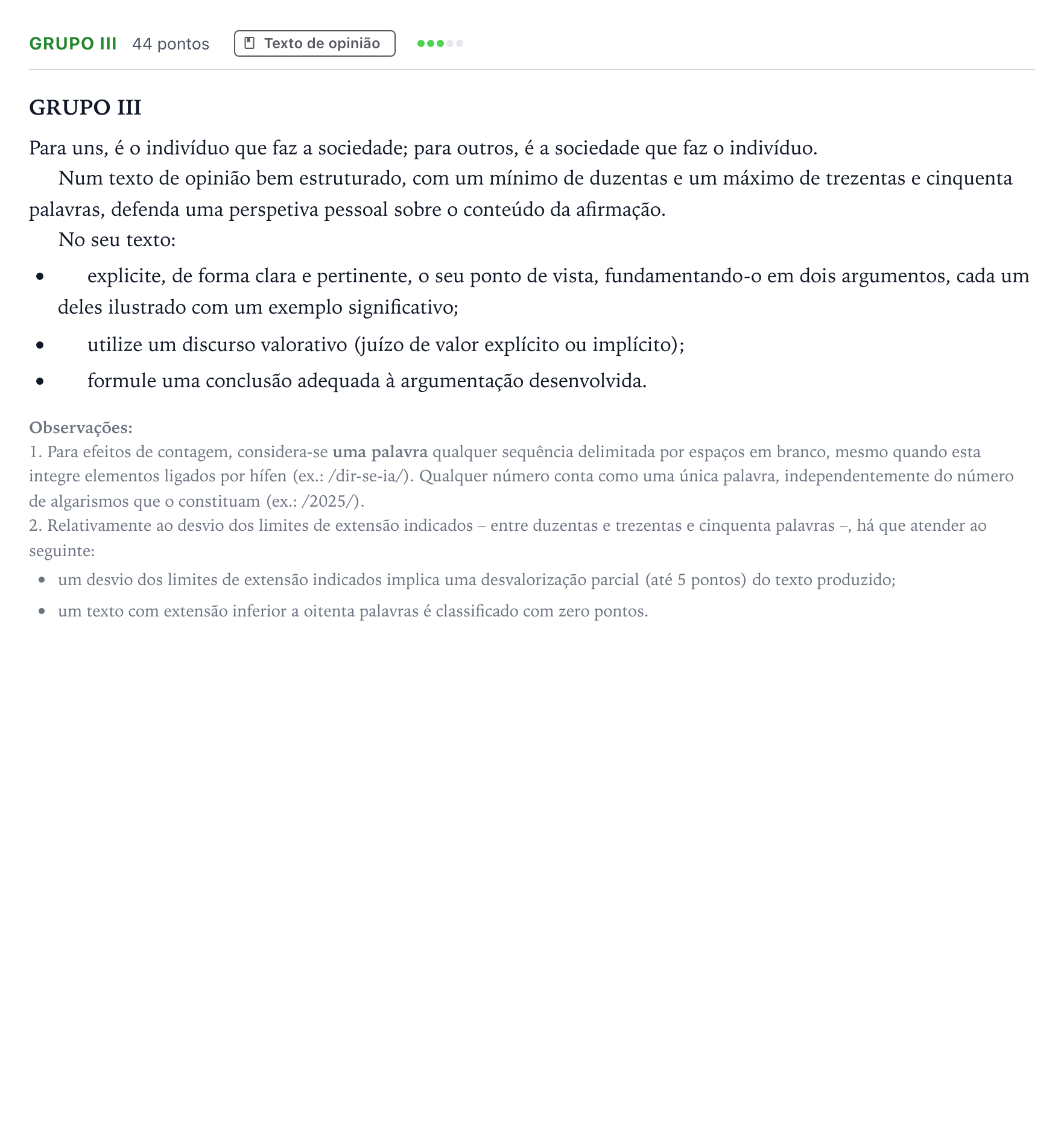Enunciado: Grupo III · Exame Nacional Português 1.ª fase 2025