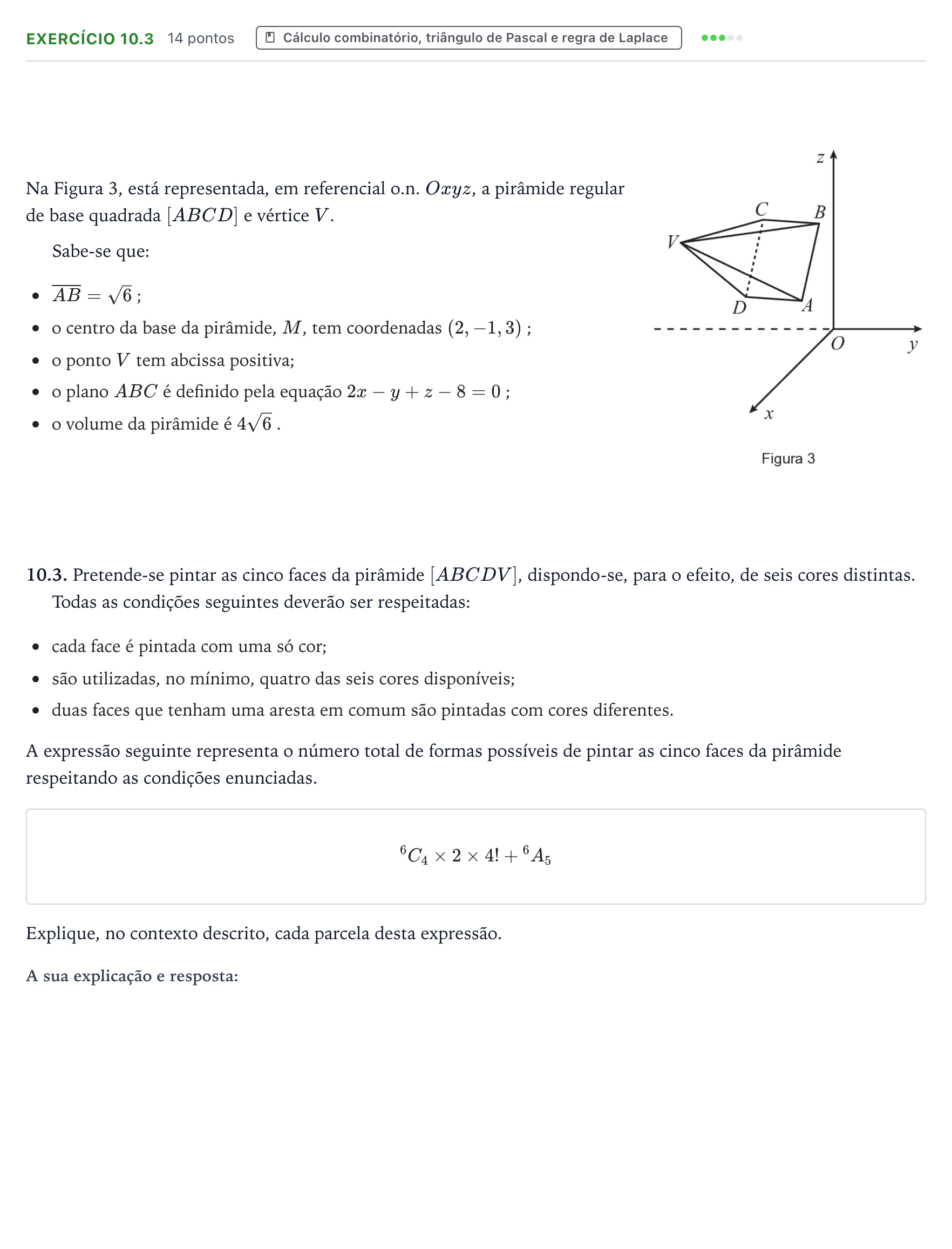 Enunciado: Exercício 10.3 · Exame Nacional Matemática A 2.ª fase 2025