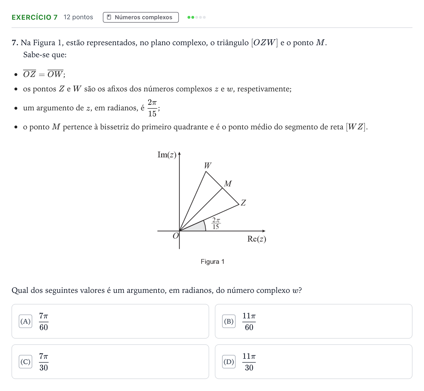Enunciado: Exercício 7 · Exame Nacional Matemática A 2.ª fase 2025